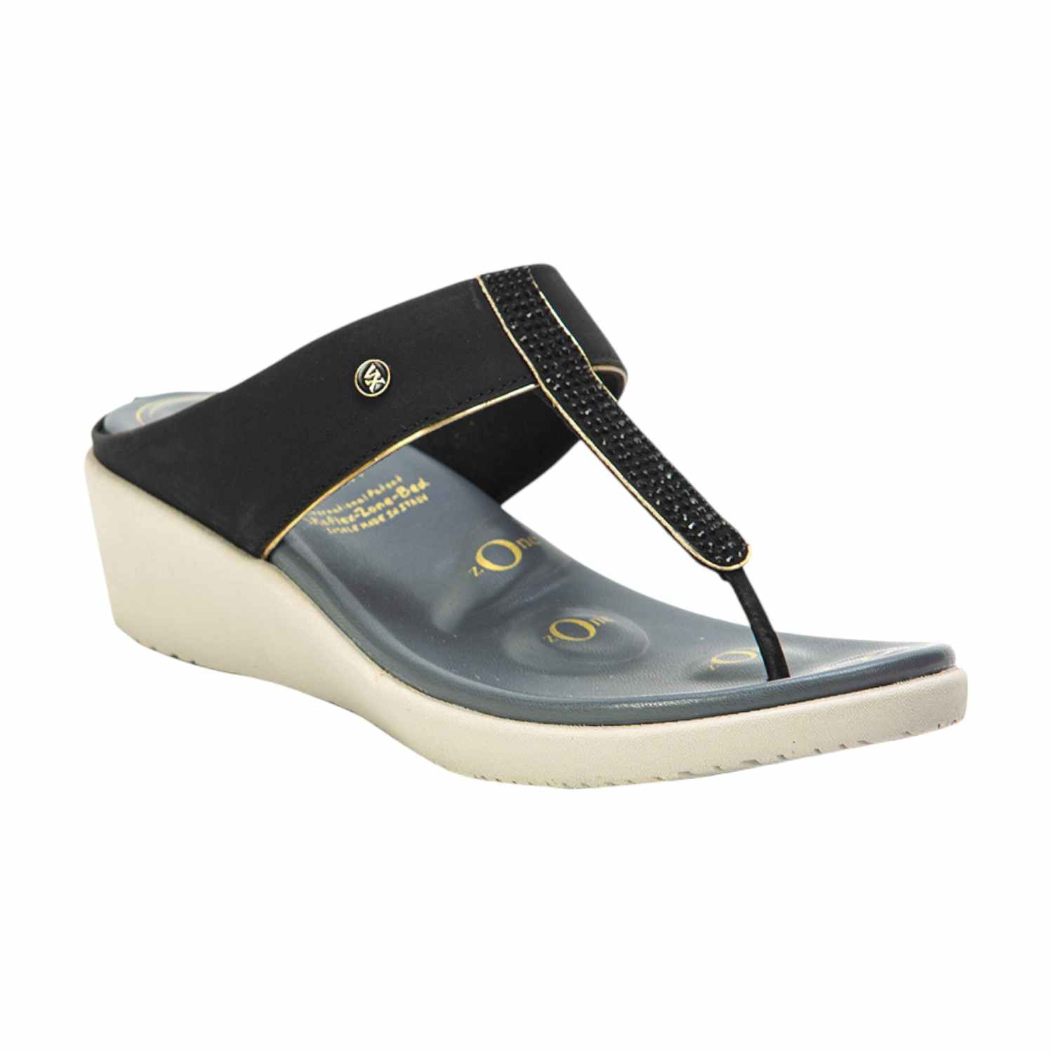 Women Black Embellished Wedge Thong Sandals