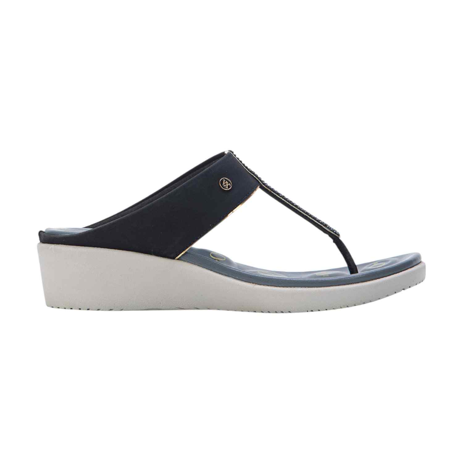 Women Black Embellished Wedge Thong Sandals