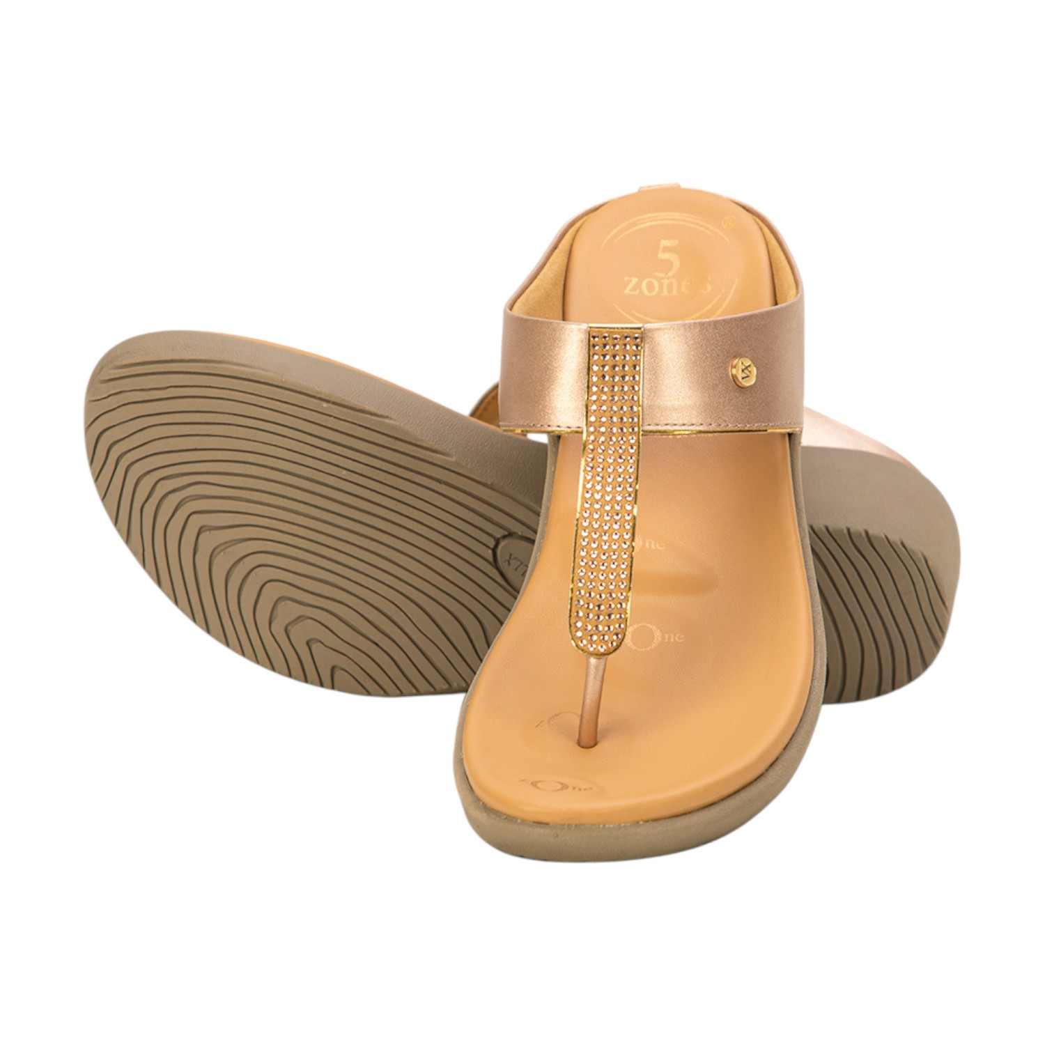 Women Rose Gold / Gold Embellished Wedge Thong Sandals