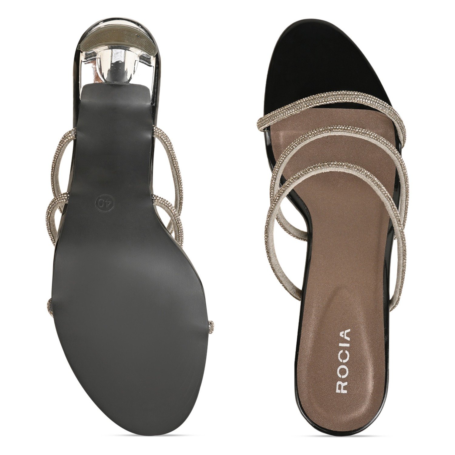 Gun Metal Women Diamante Strap Sandals