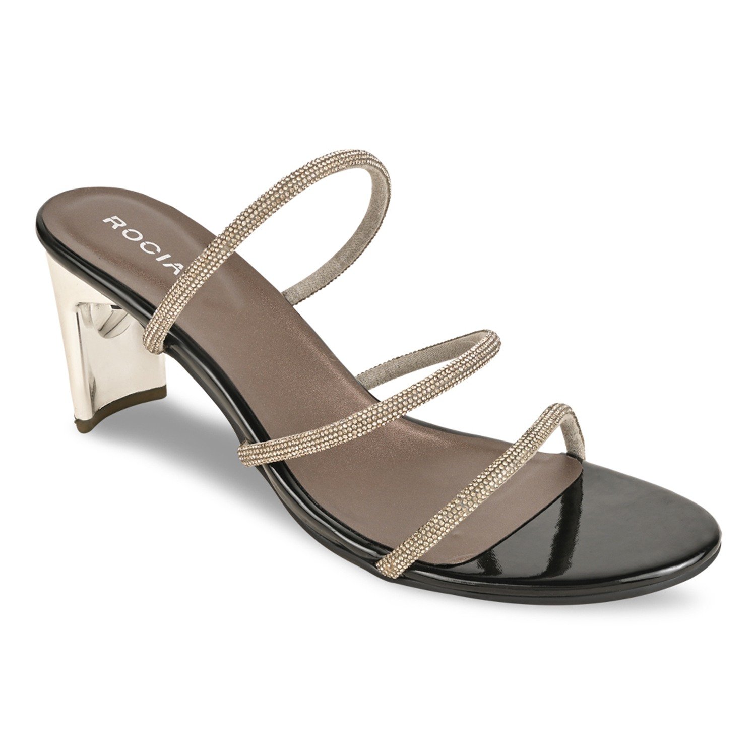 Gun Metal Women Diamante Strap Sandals