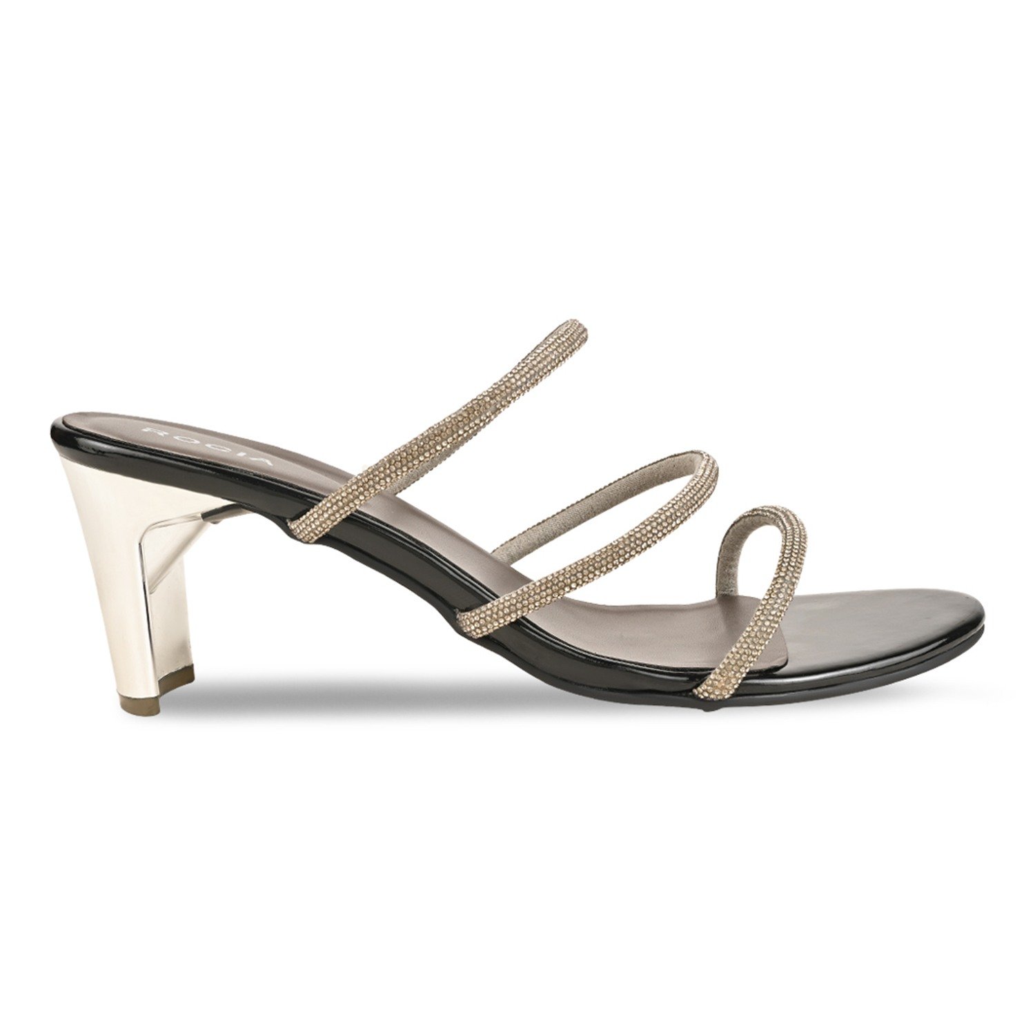 Gun Metal Women Diamante Strap Sandals