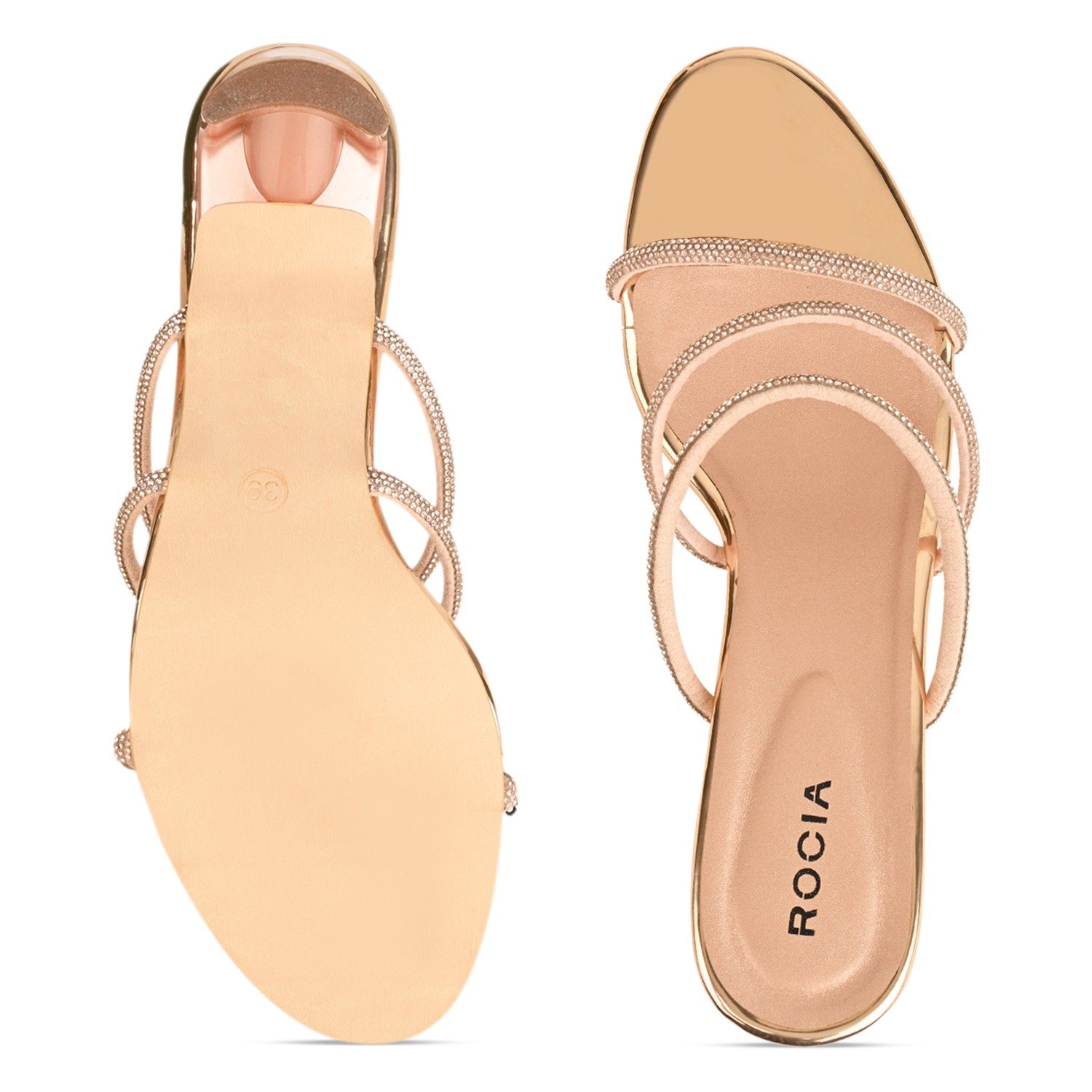 Rose Gold Women Diamante Strap Sandals