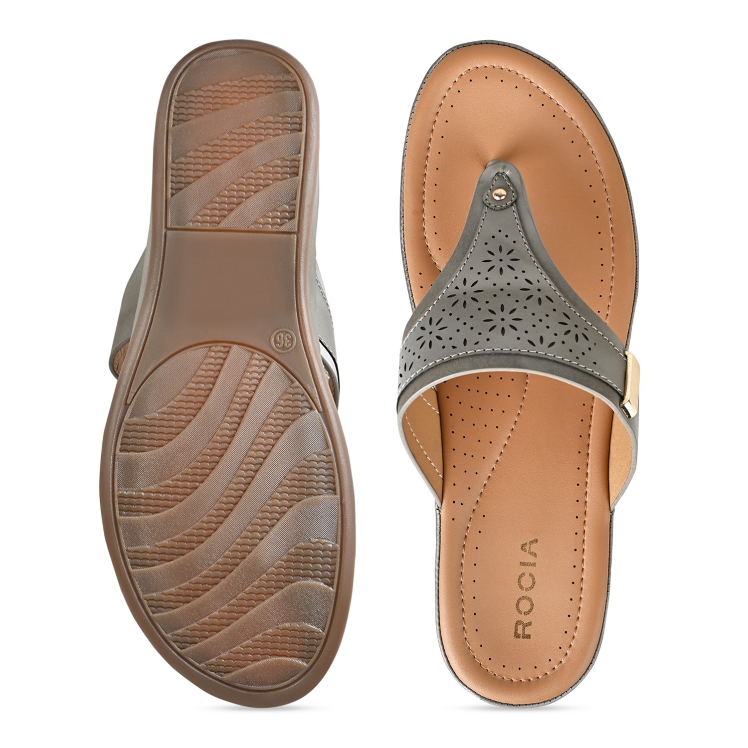 Grey Women Laser Cut Comfort Flats