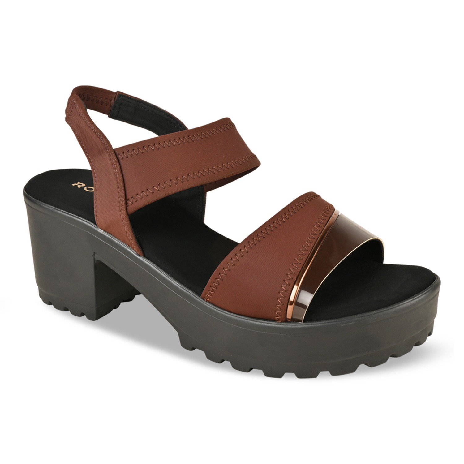 Brown Women High Lycra Platform Sandals