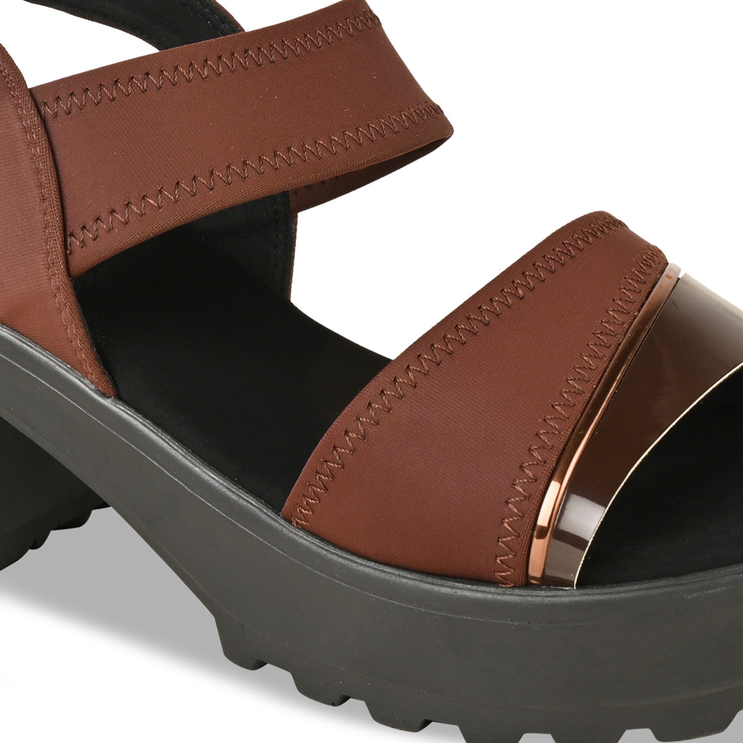 Brown Women High Lycra Platform Sandals