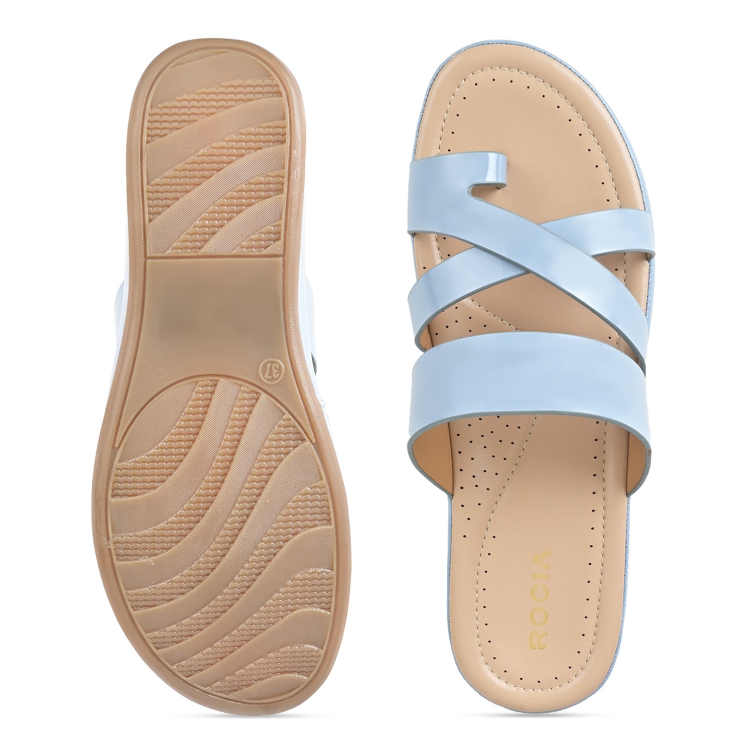 Blue Women Comfort Patent Flats