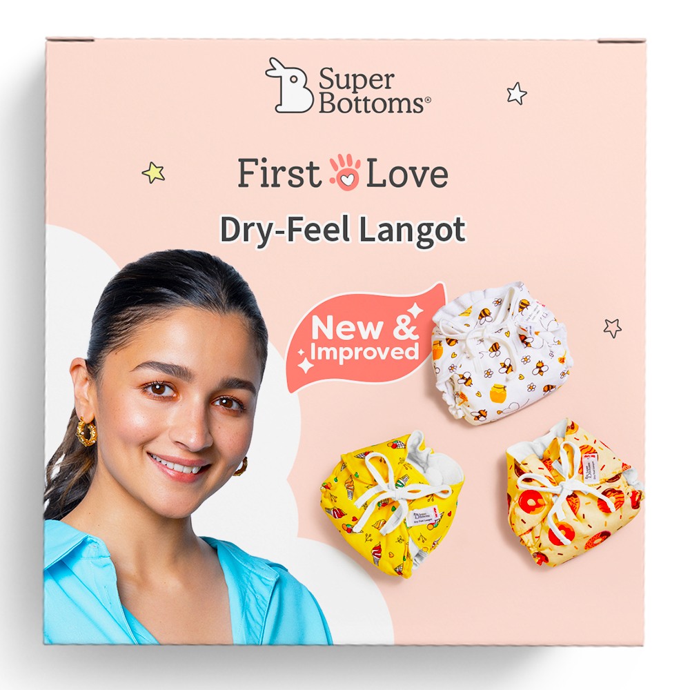Supper Bottoms First Love Dryfeel Langot For Newborn Baby|No Mess Langot|Premium Cotton Padding (No Sponge)|Mess-Free Diaper-Free Time|Washable & Reusable|0-9M|3 Pack|Large,1 Count