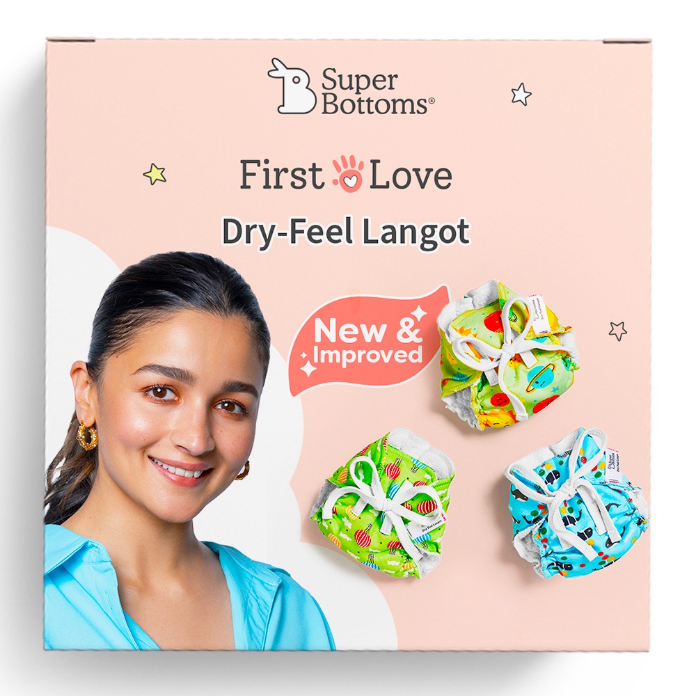 Supper Bottoms DryFeel Langot for Newborn - Pack of 3 | Soft, Reusable Cotton Nappy with Mess-free Outer Layer | Diaper-Free Time Essential | Adjustable Baby Langot (Fits up to 10 kg)