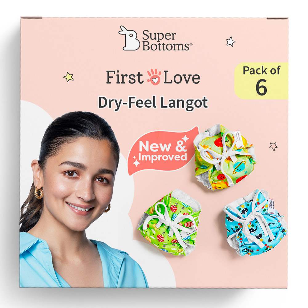 Supper Bottoms DryFeel Baby Langot 0-6 months l Organic Cotton Modern Baby Nappy l Mess-free Langot with Gentle Elastics l Super DryFeel Top Layer l Diaper-free Time Essential | 6 Pack