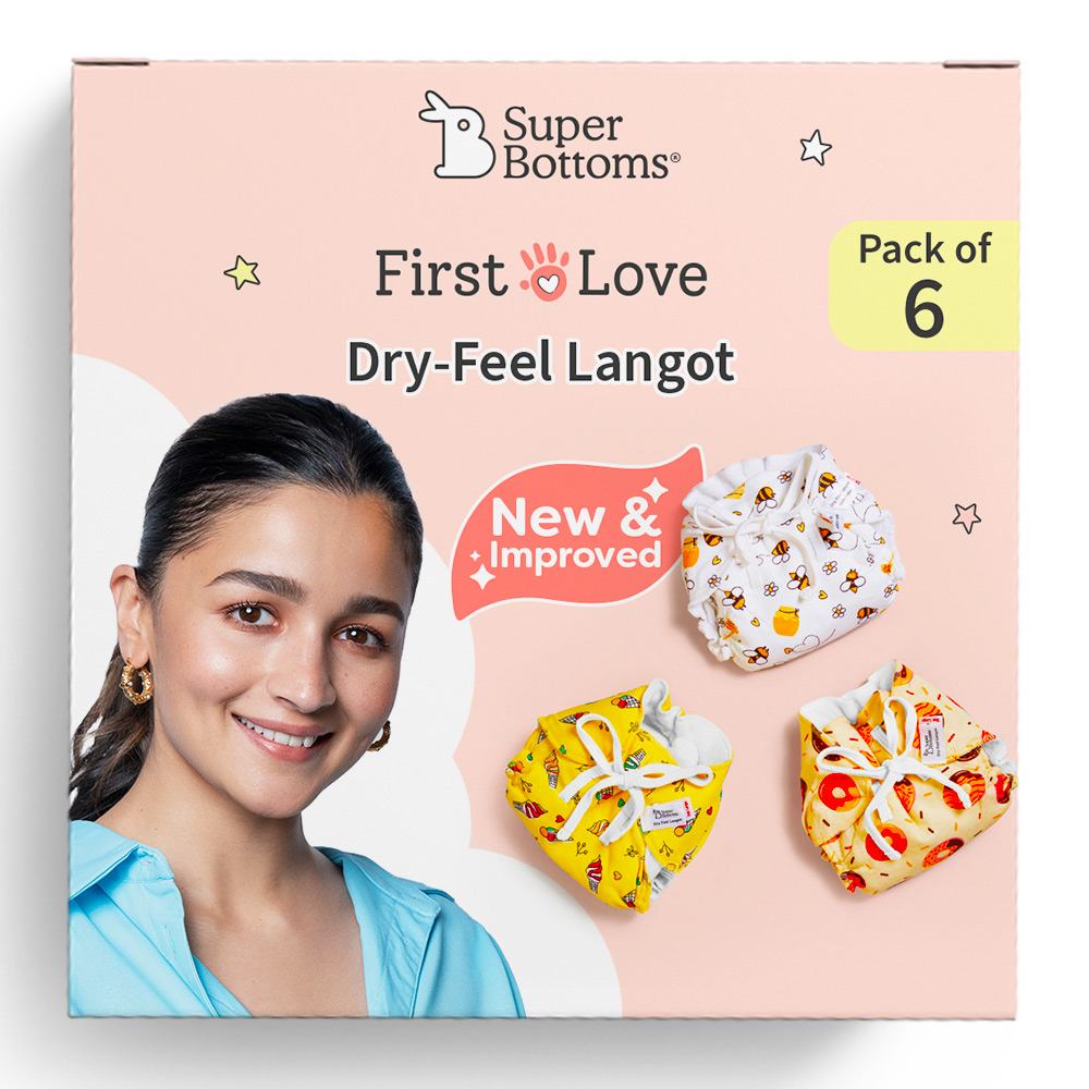 Supper Bottoms DryFeel Baby Langot 0-6 months l Organic Cotton Modern Baby Nappy l Mess-free Langot with Gentle Elastics l Super DryFeel Top Layer l Diaper-free Time Essential | 6 Pack