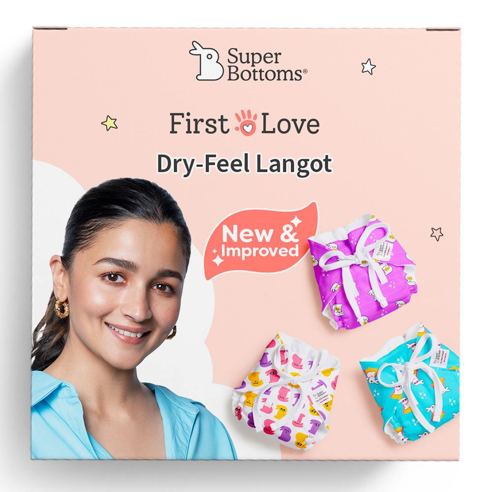Supper Bottoms First Love Dryfeel Langot For Newborn Baby|No Mess Langot|Premium Cotton Padding (No Sponge)|Ultra-Soft|Mess-Free Diaper-Free Time |0-9M|(Bummy World,Pack Of 3,Small),1 Count