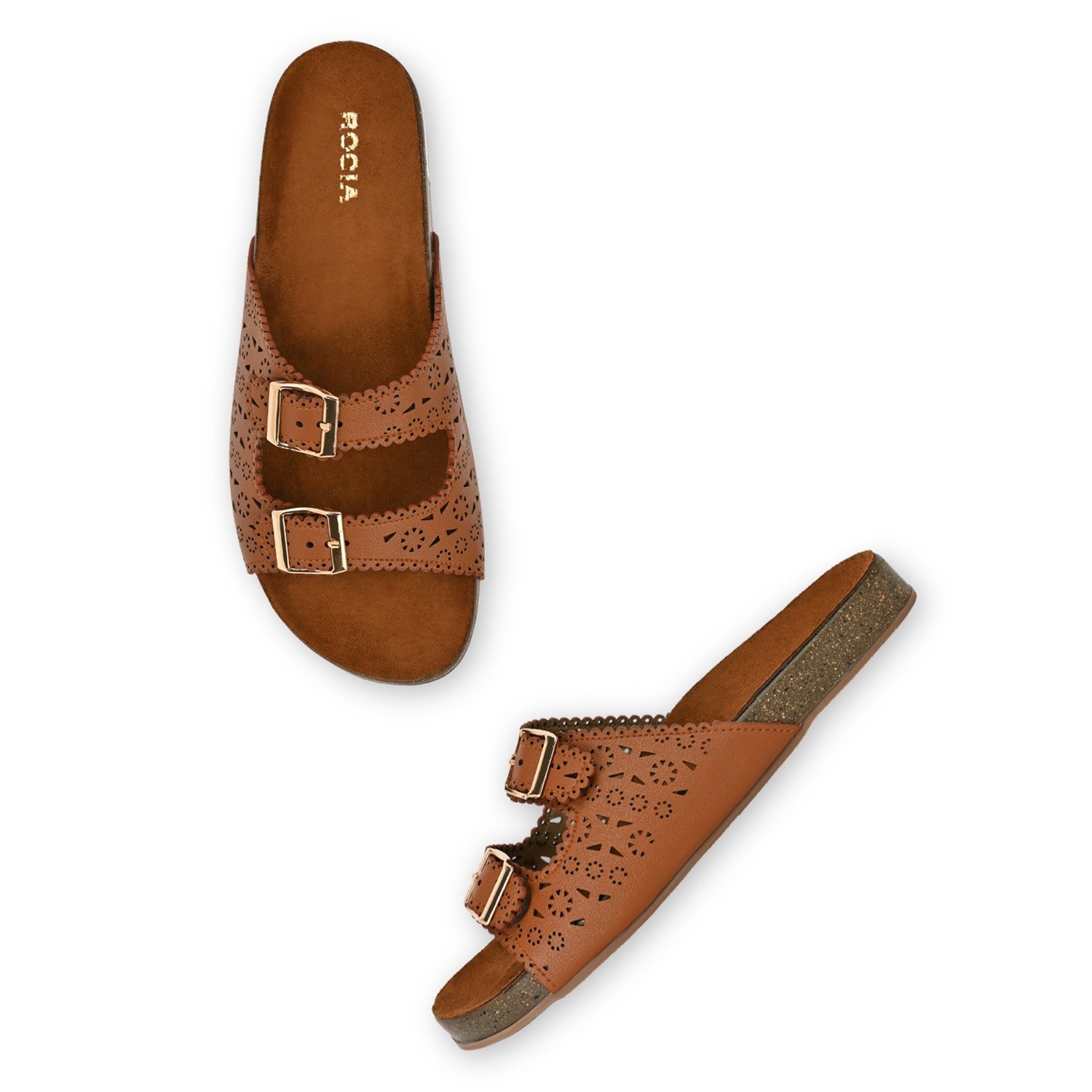 Tan Women Casual Laser Cut Flats