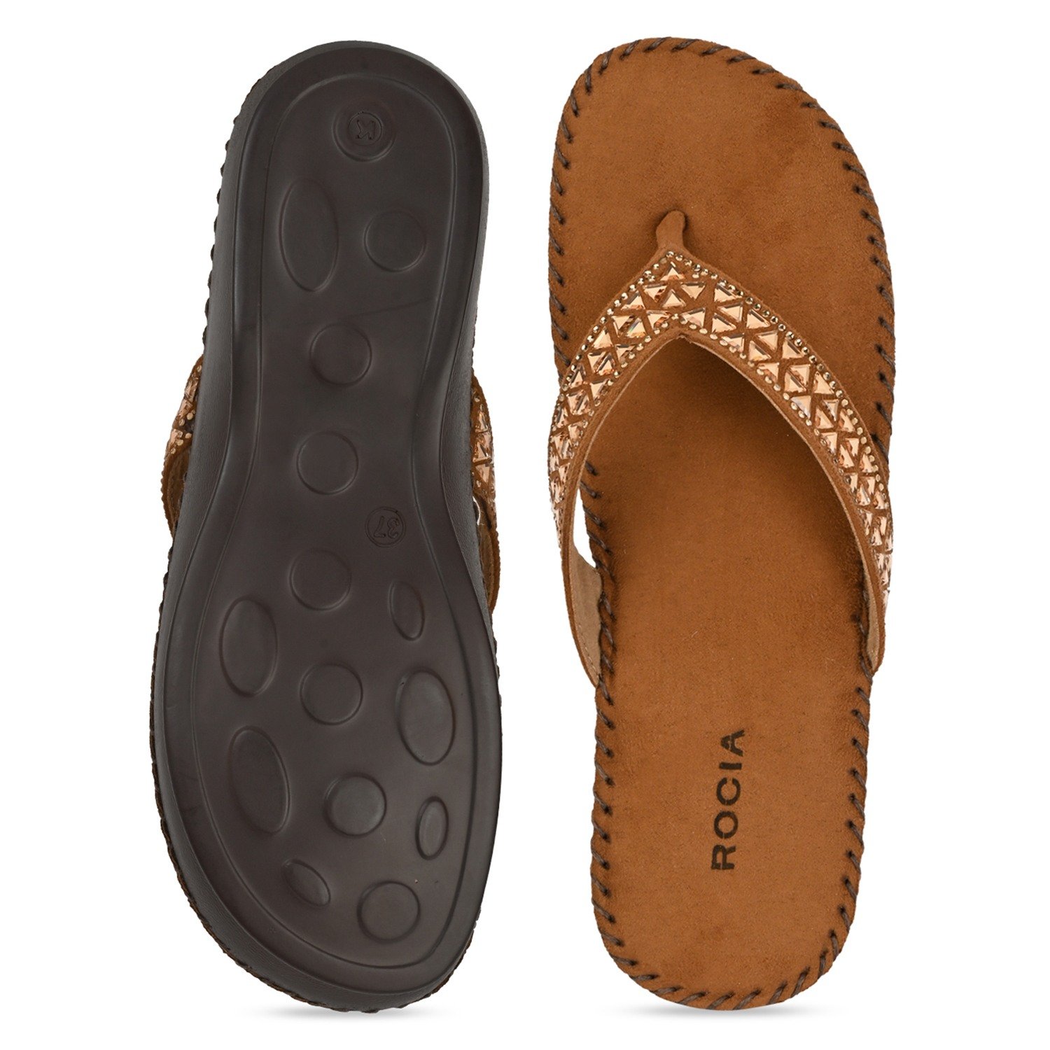 Tan Women Comfort Diamond Thongs