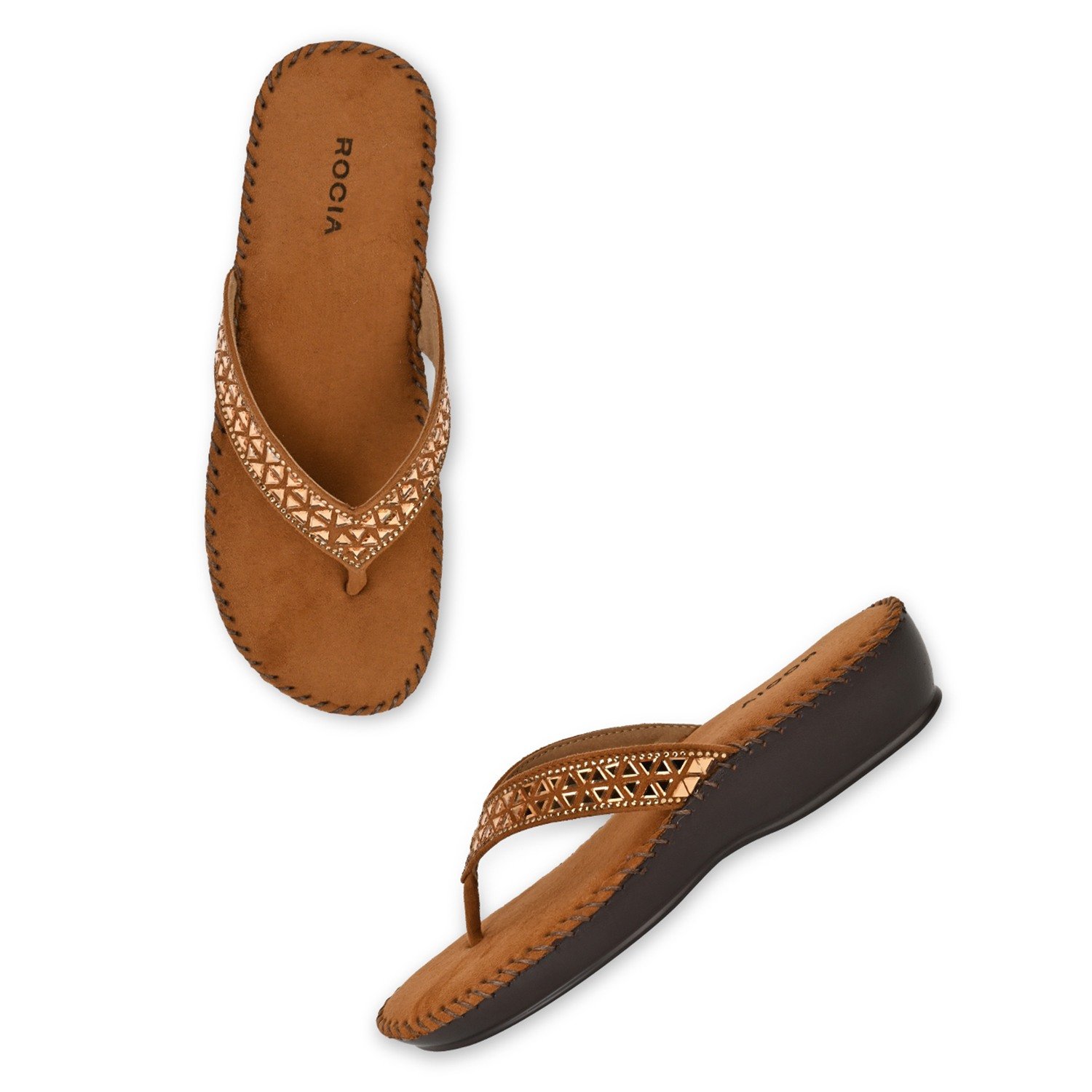 Tan Women Comfort Diamond Thongs