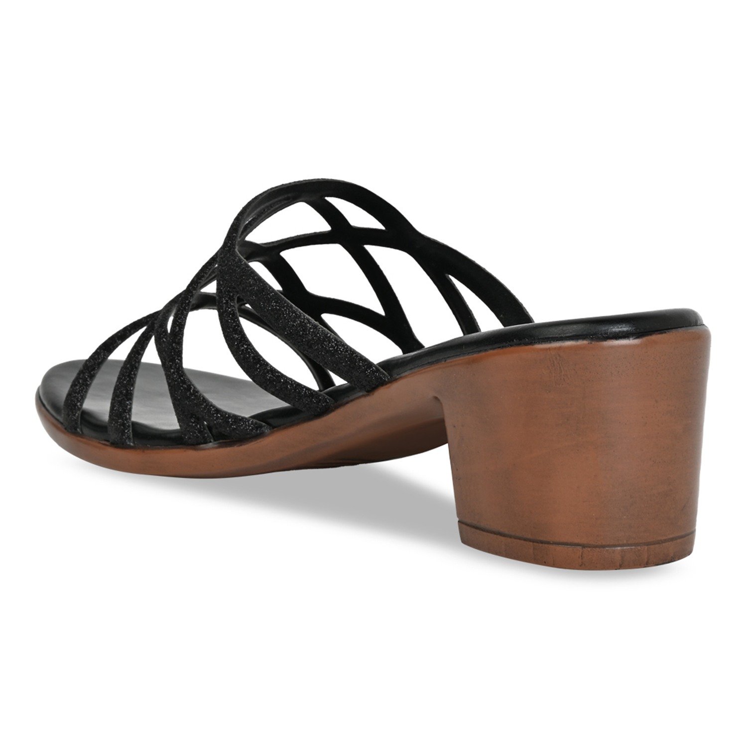 Black Women Shiny Strappy Block Heels