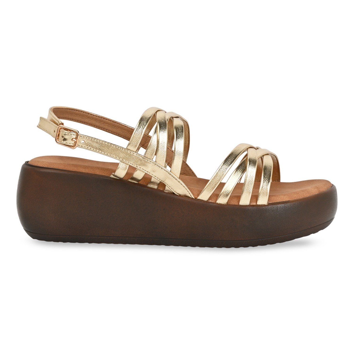 Gold Women Strappy Wedges