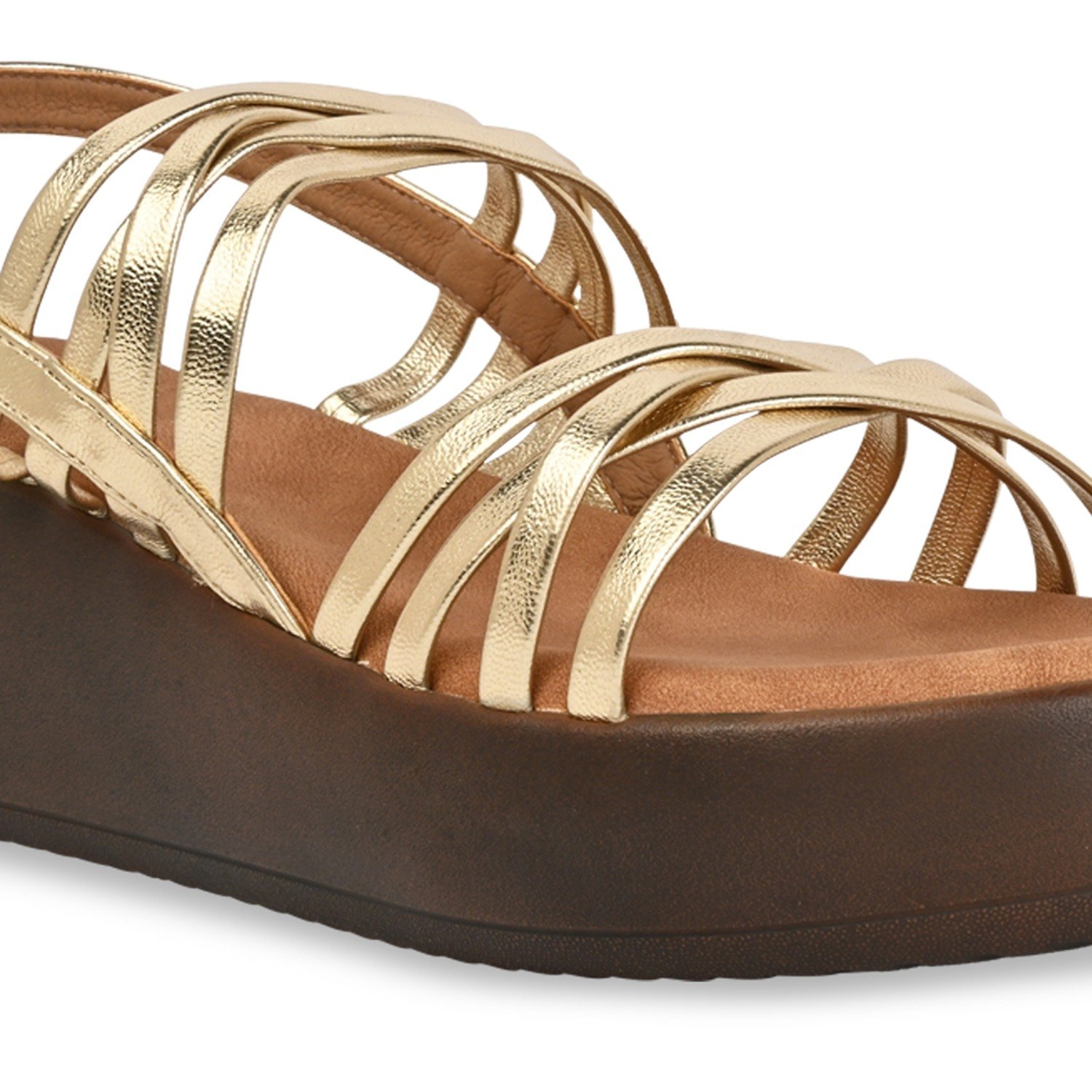 Gold Women Strappy Wedges