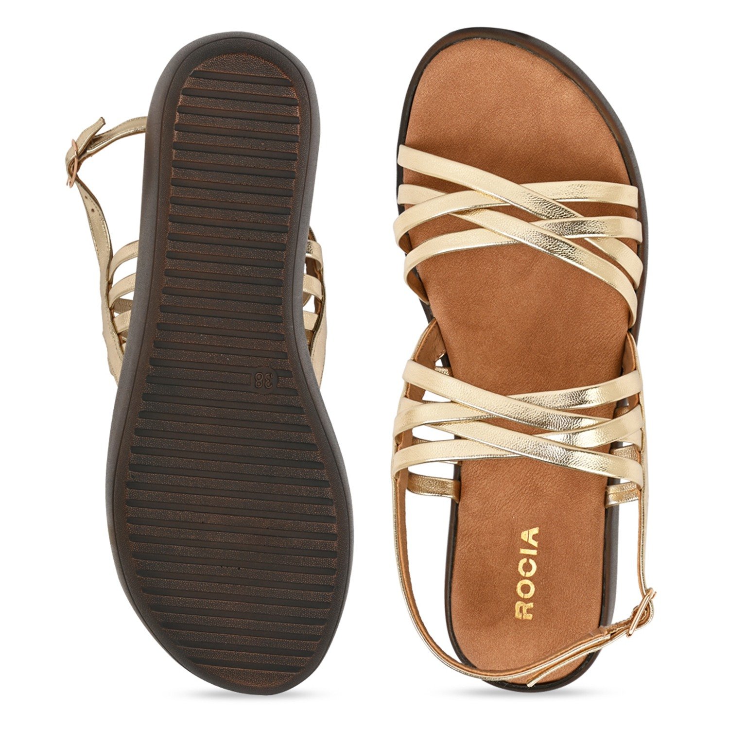 Gold Women Strappy Wedges