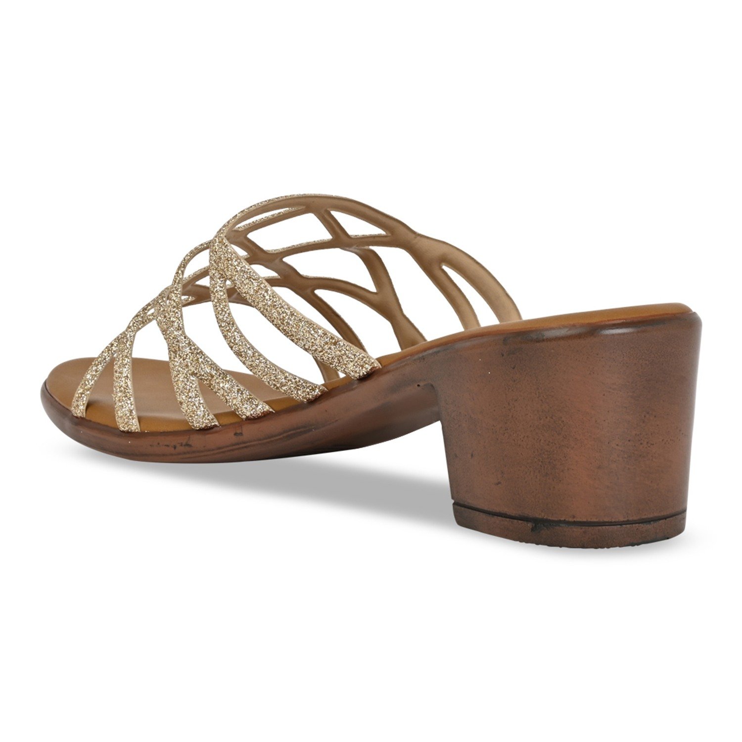 Gold Women Shiny Strappy Block Heels