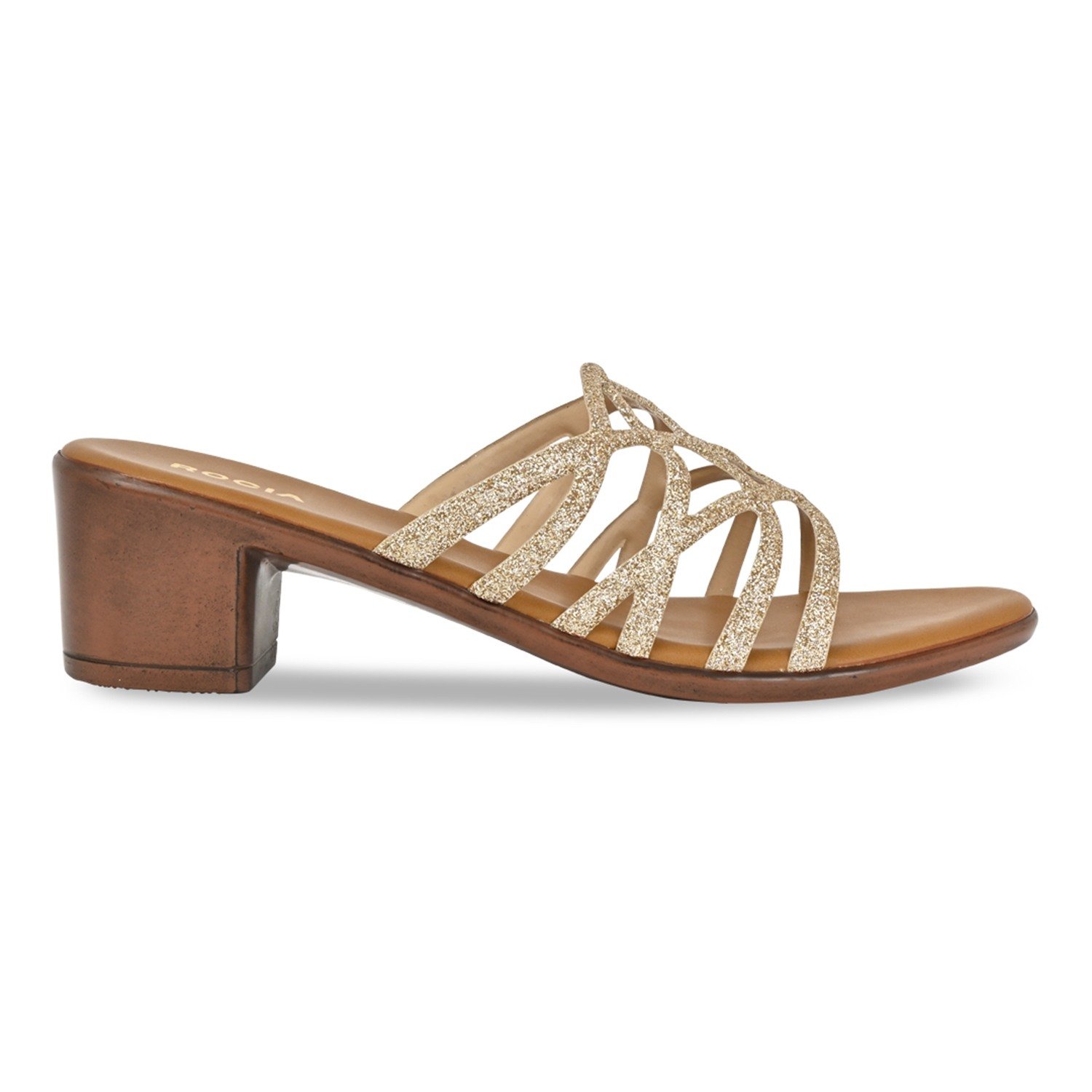 Gold Women Shiny Strappy Block Heels