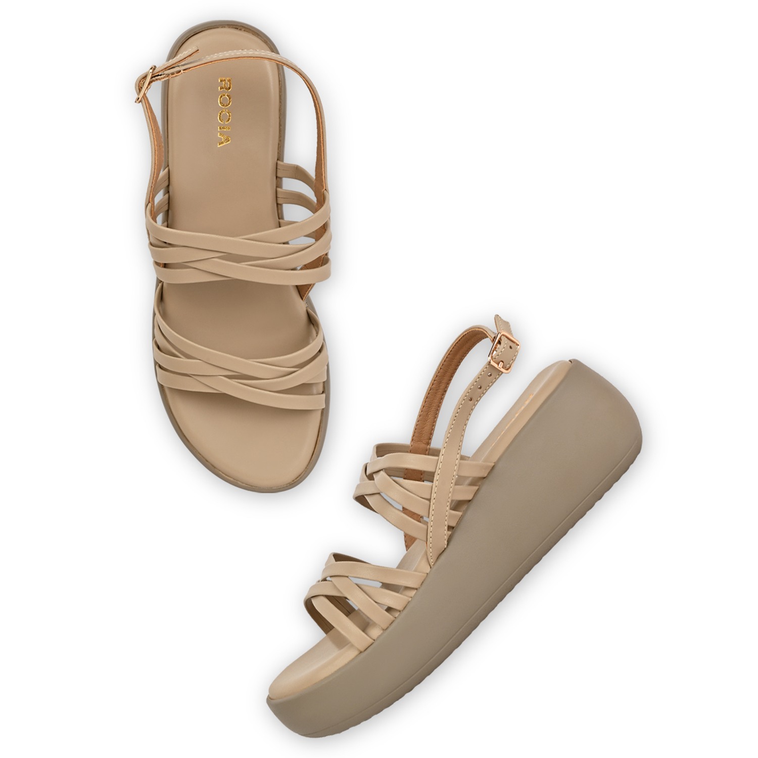 Beige Women Strappy Wedges