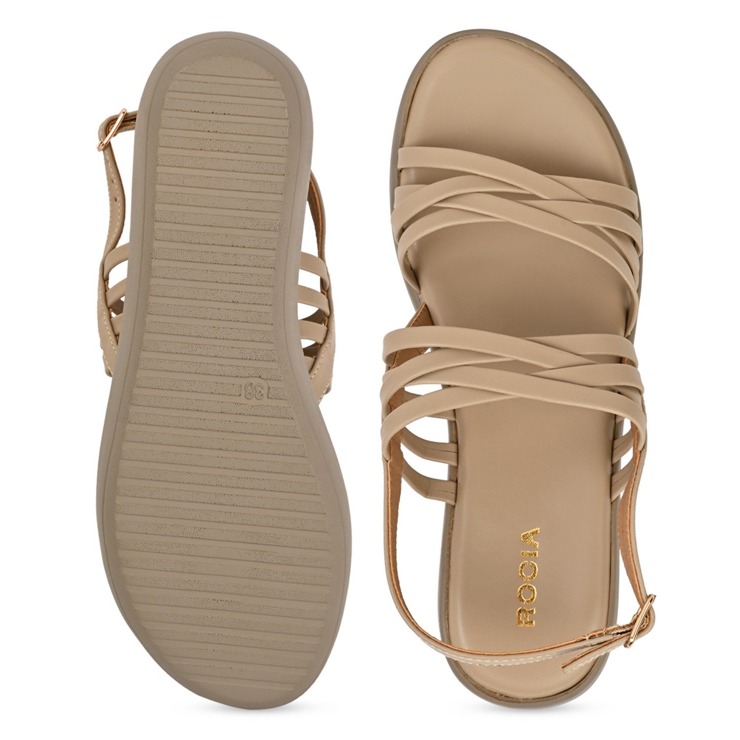 Beige Women Strappy Wedges