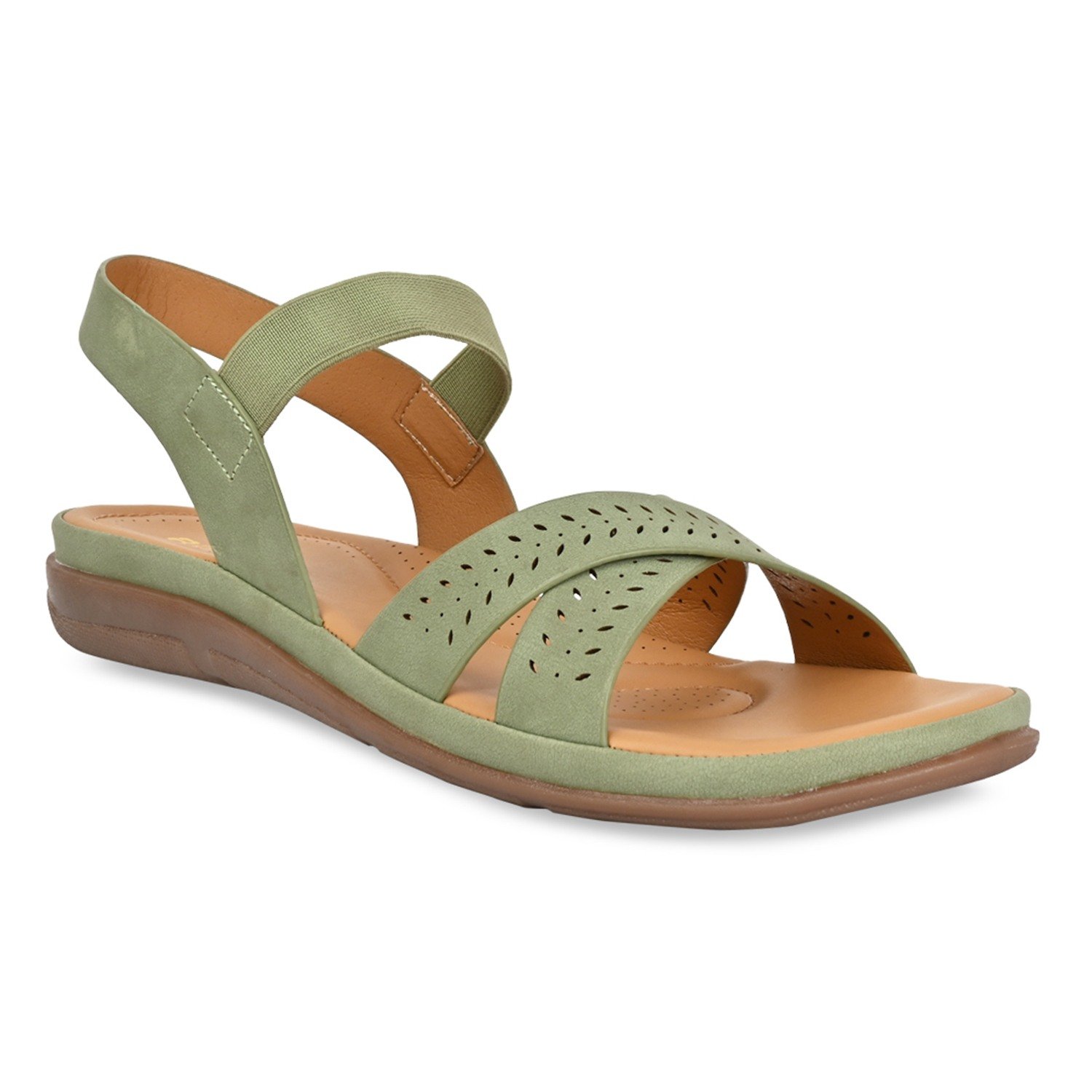 Green Women Casual Laser Cut Sandals