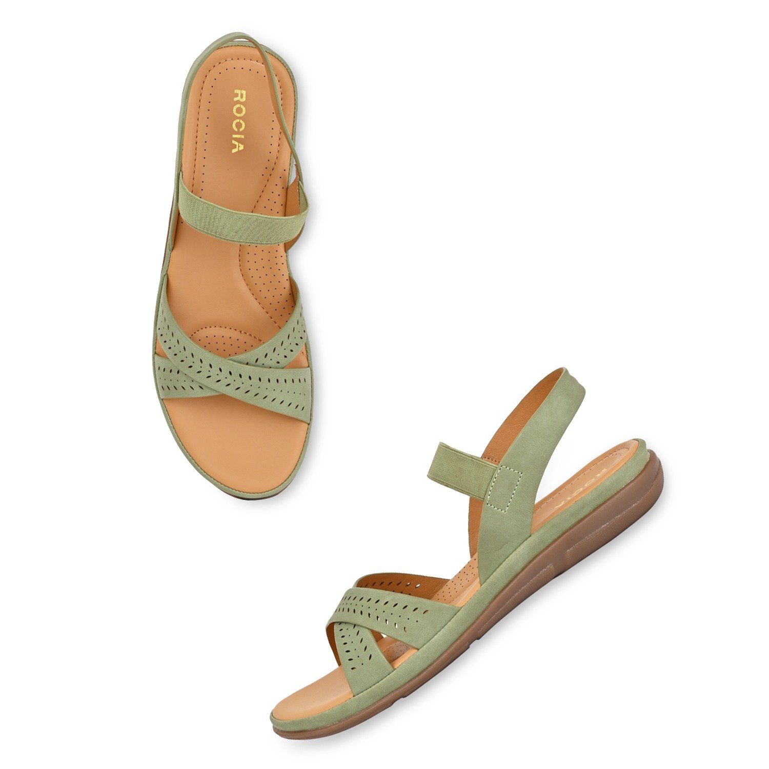 Green Women Casual Laser Cut Sandals