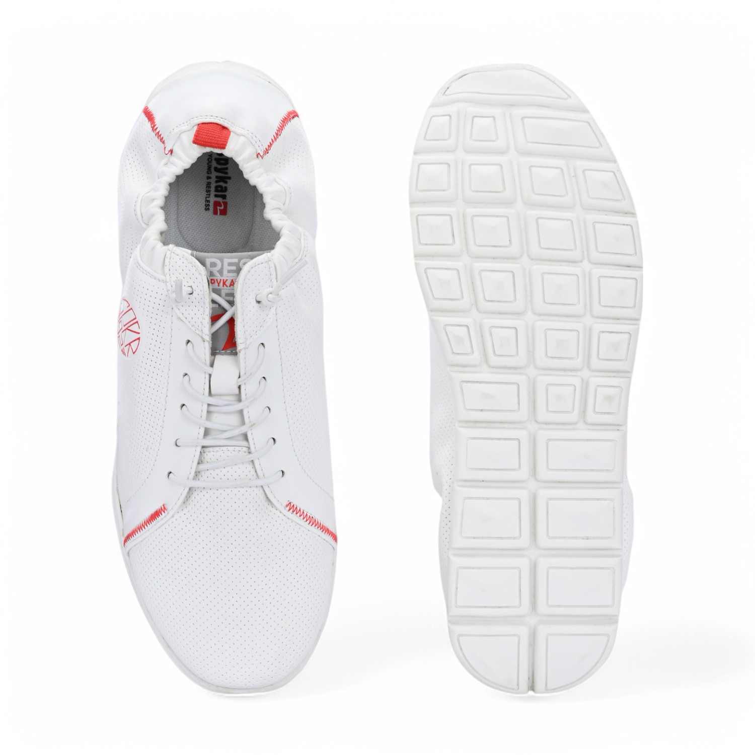 Lojo Men White-Red Comfort Slip On Sneaker