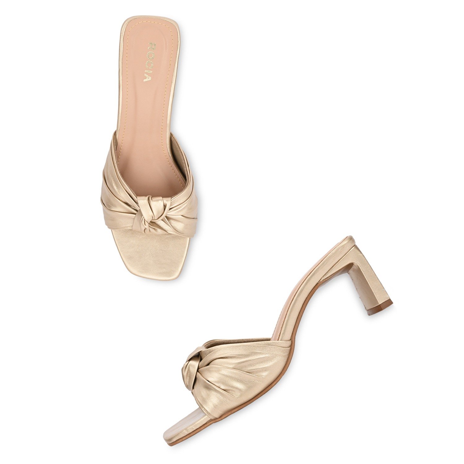 Gold Women Casual Knotted High Heels