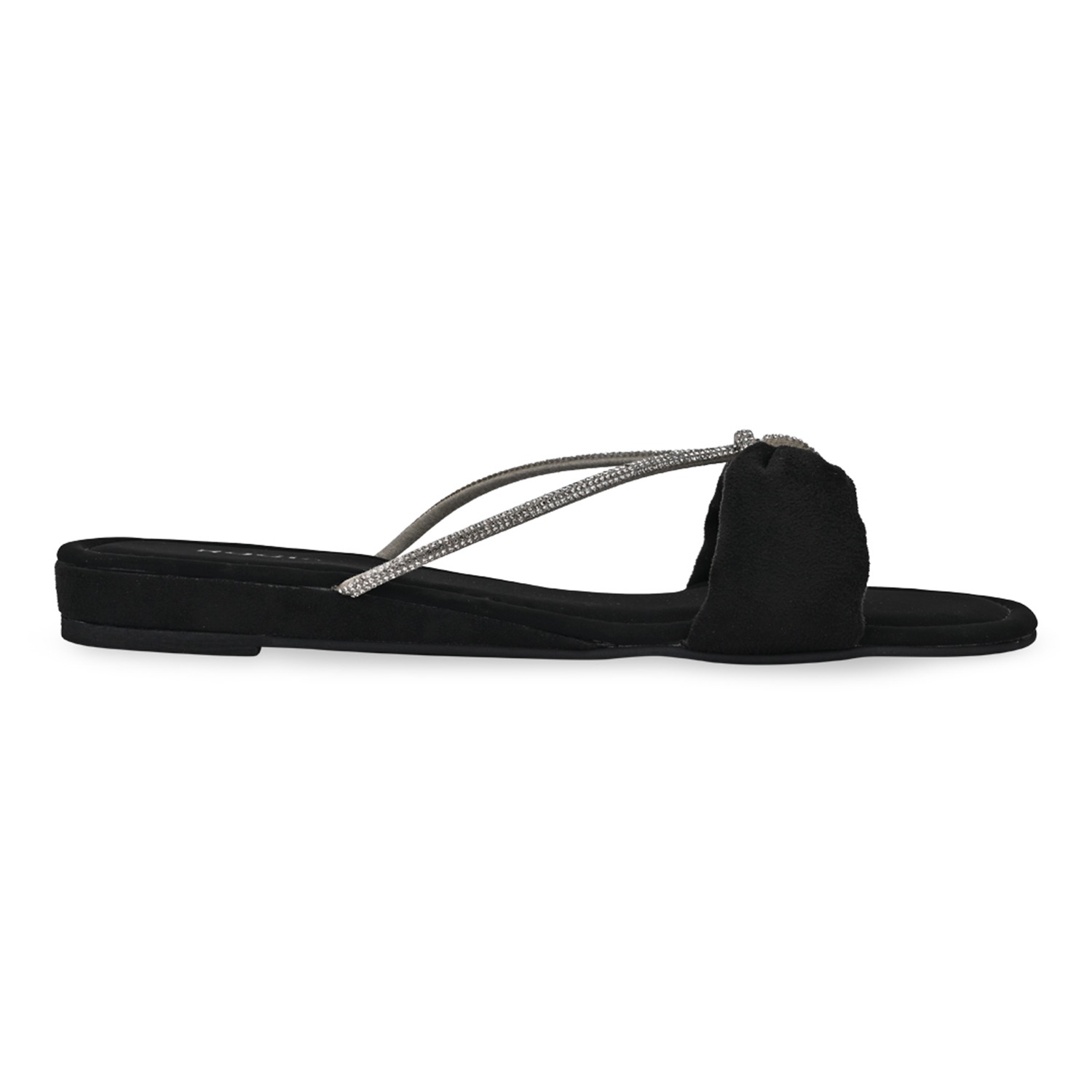 Black Women Diamante Strap Flats
