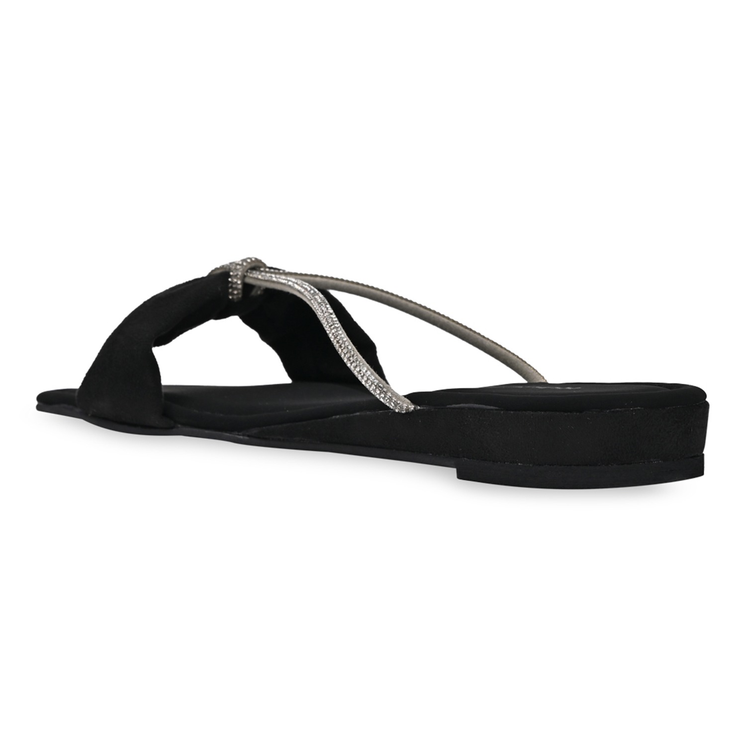 Black Women Diamante Strap Flats