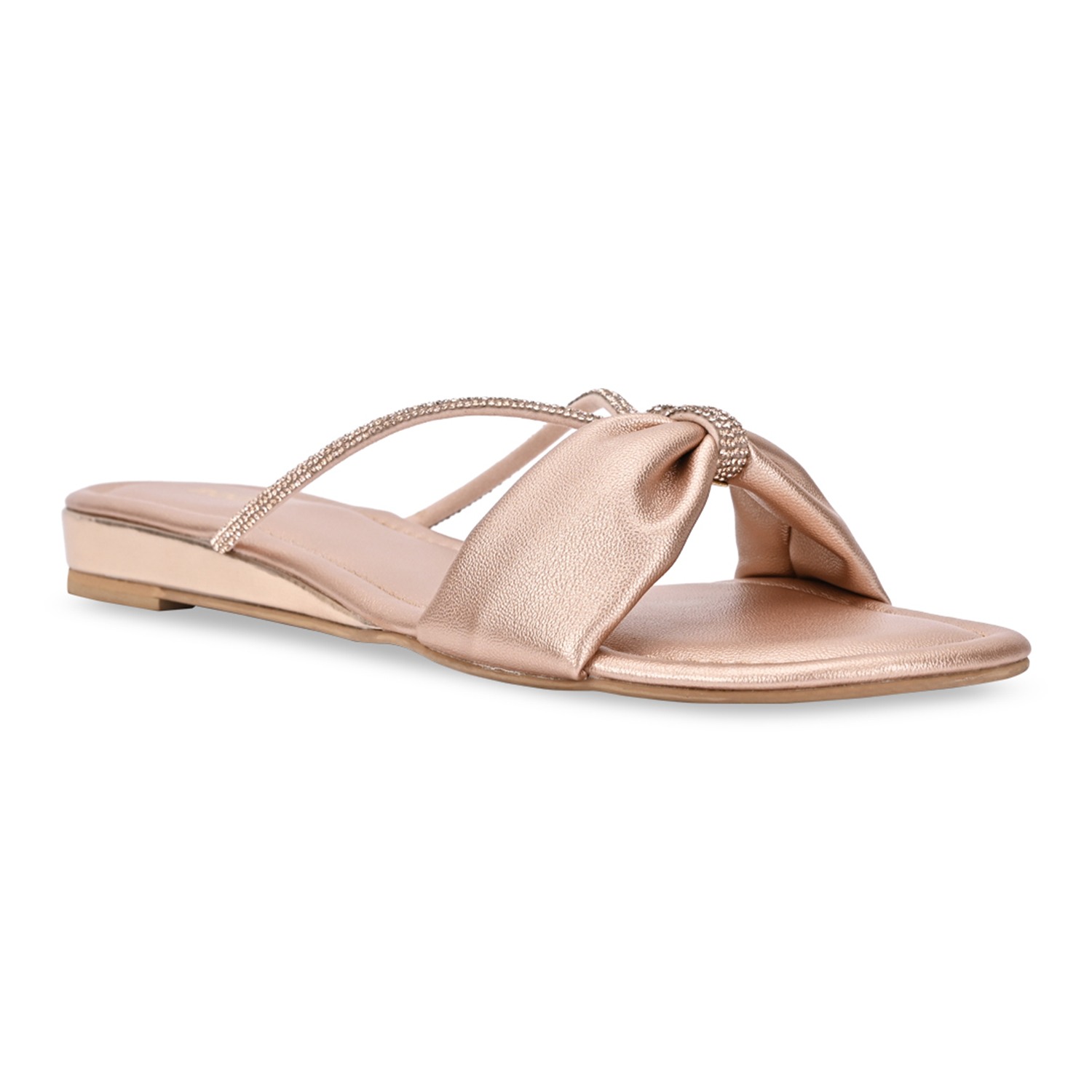 Rose Gold Women Diamante Strap Flats