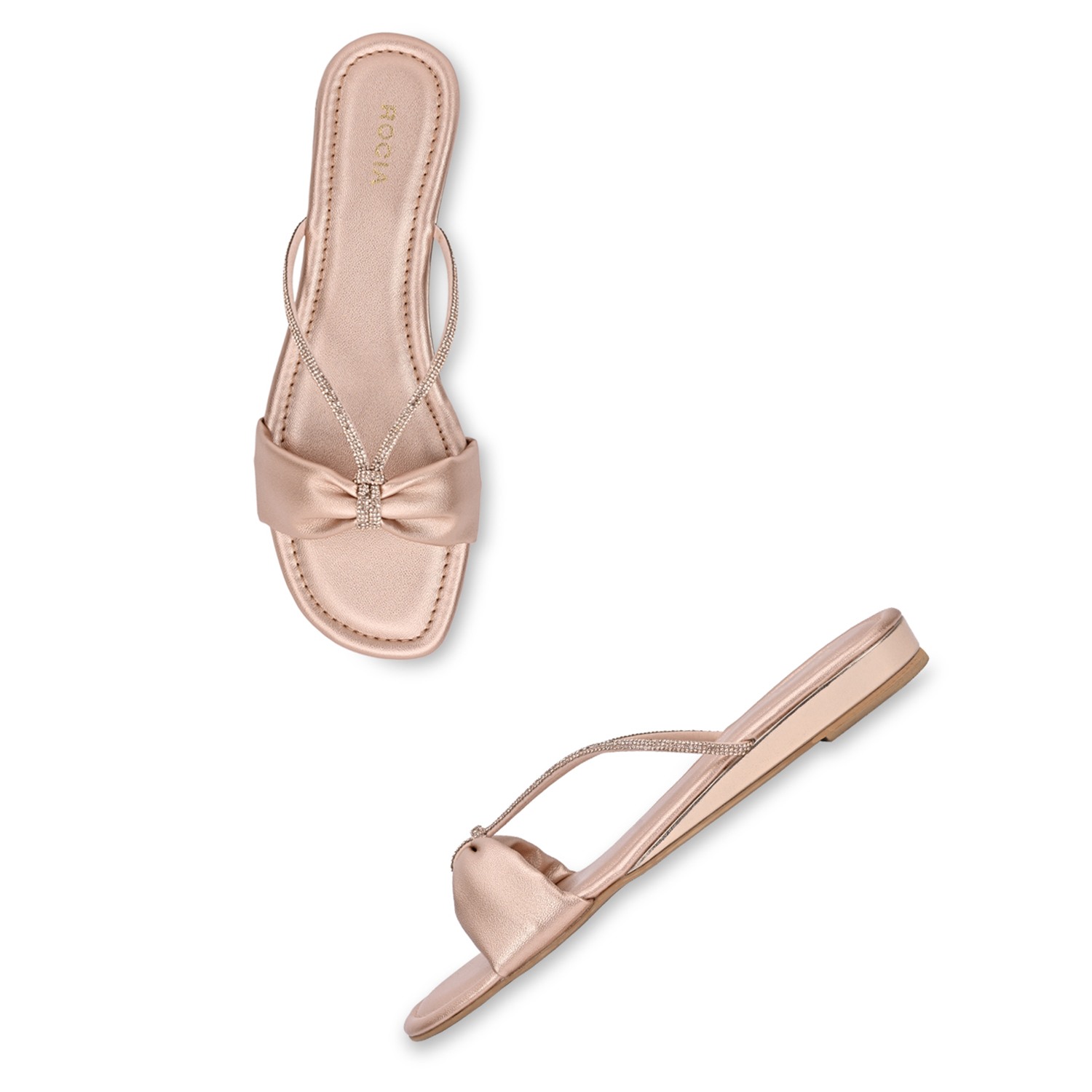 Rose Gold Women Diamante Strap Flats