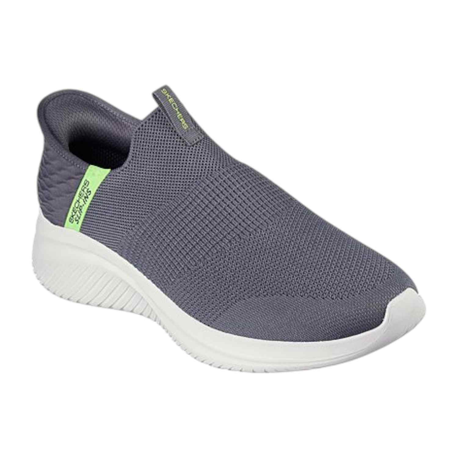 Skechers Charcoal-Lime Men Ultra Flex 3.0-Viewpoint Slip Ins Running Shoes