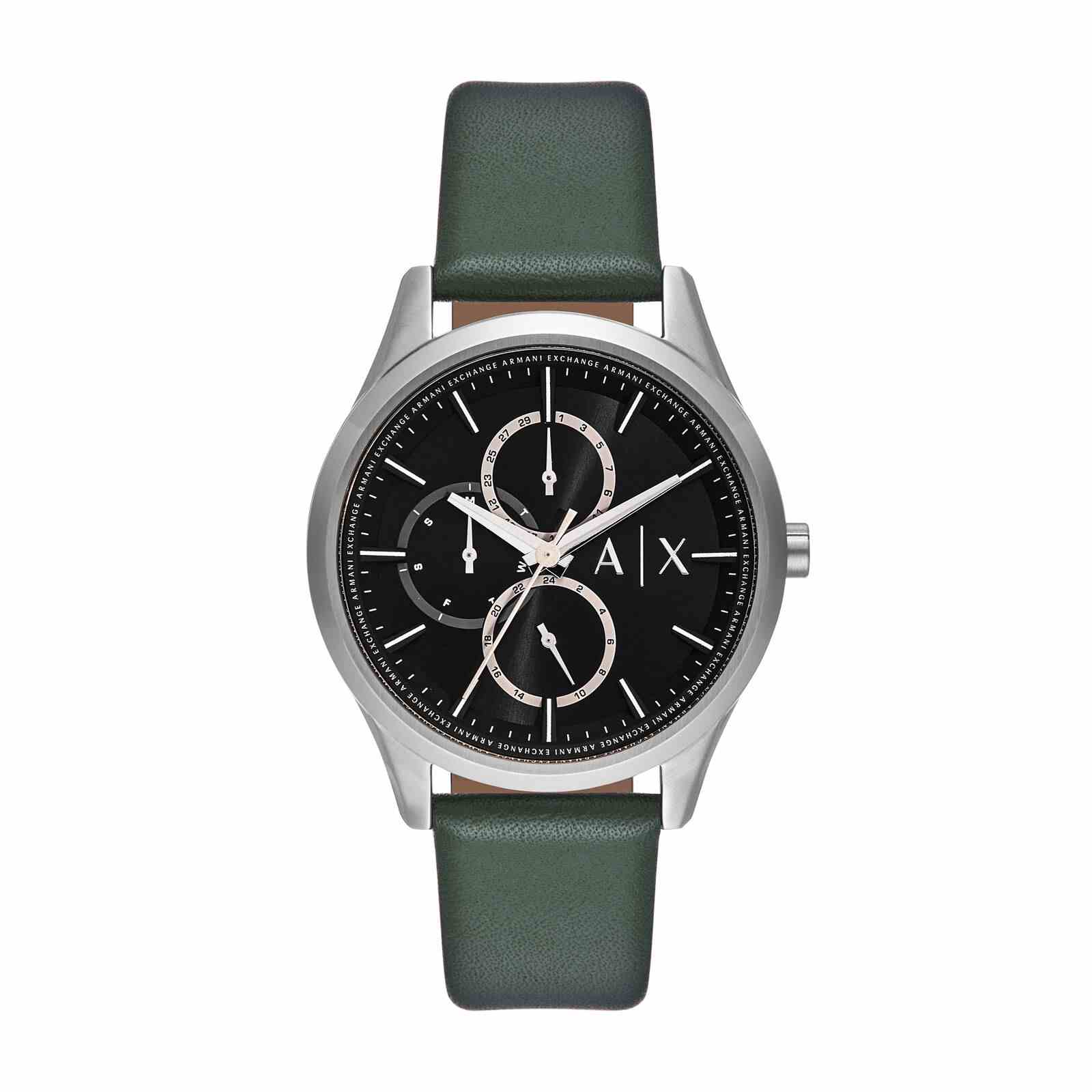Men Quartz Black Dial Chronograph Leather Watch AX1883