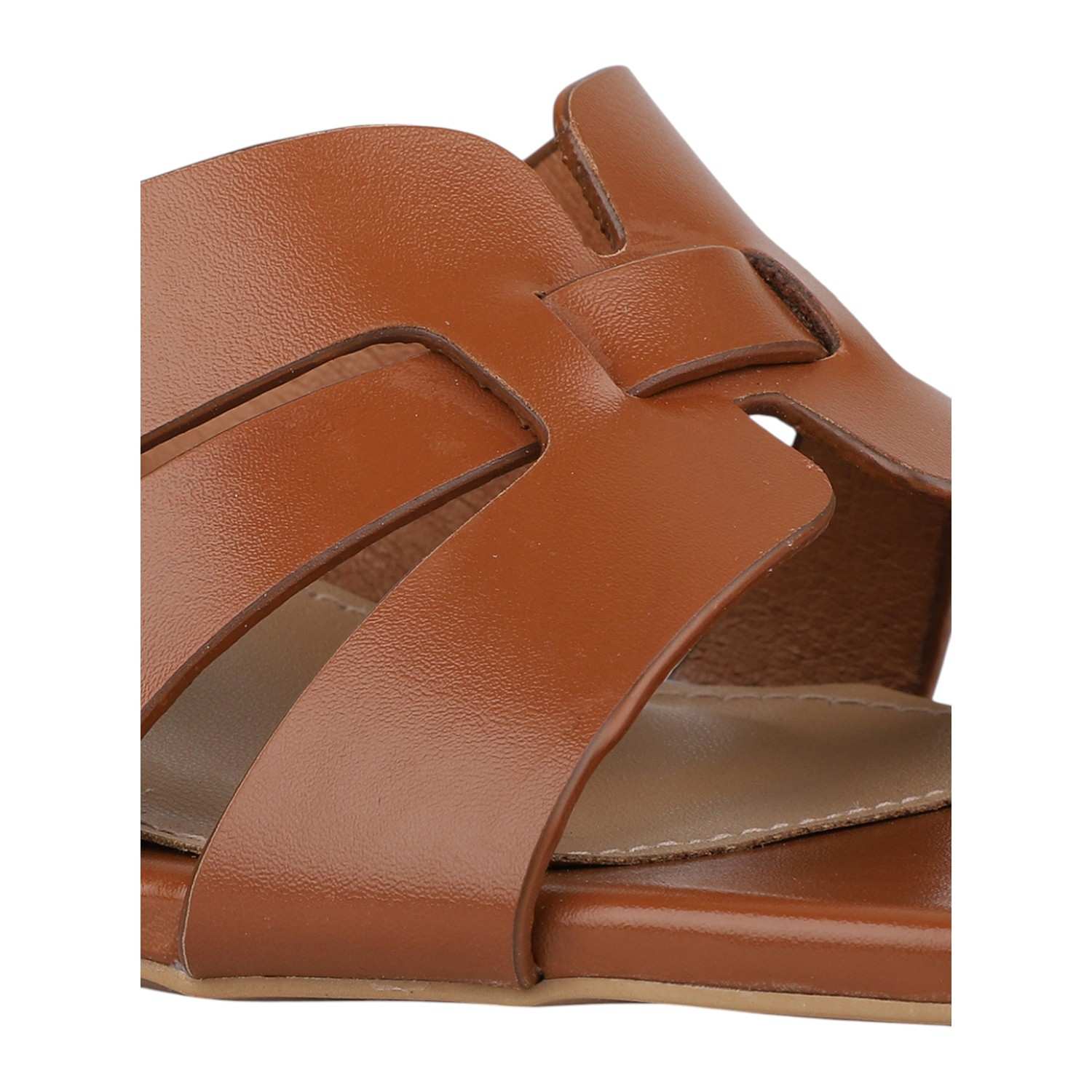 Women Tan Interwoven Strap Block Heel Slides
