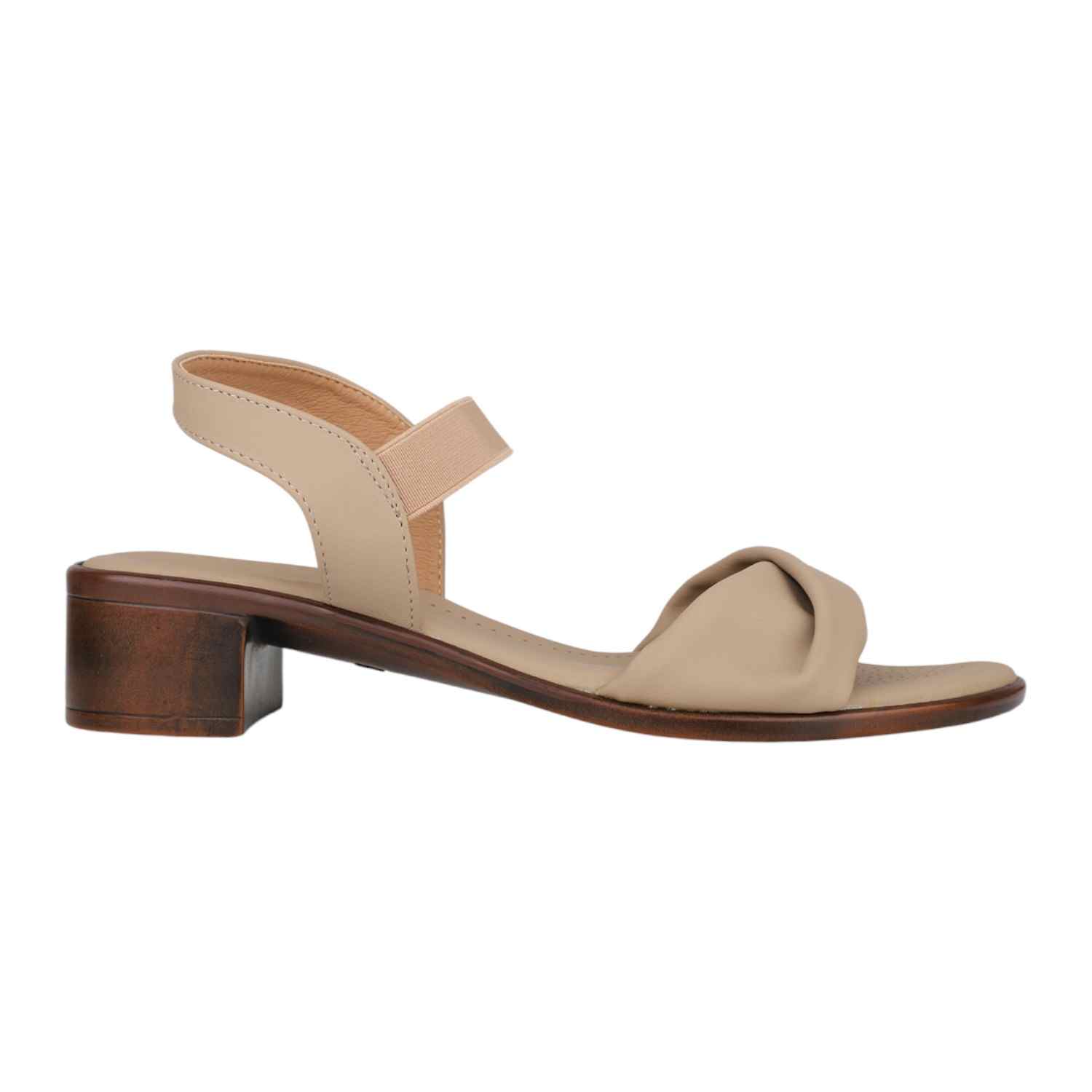 Women Chikoo Ruched Strap Block Heel Sandals