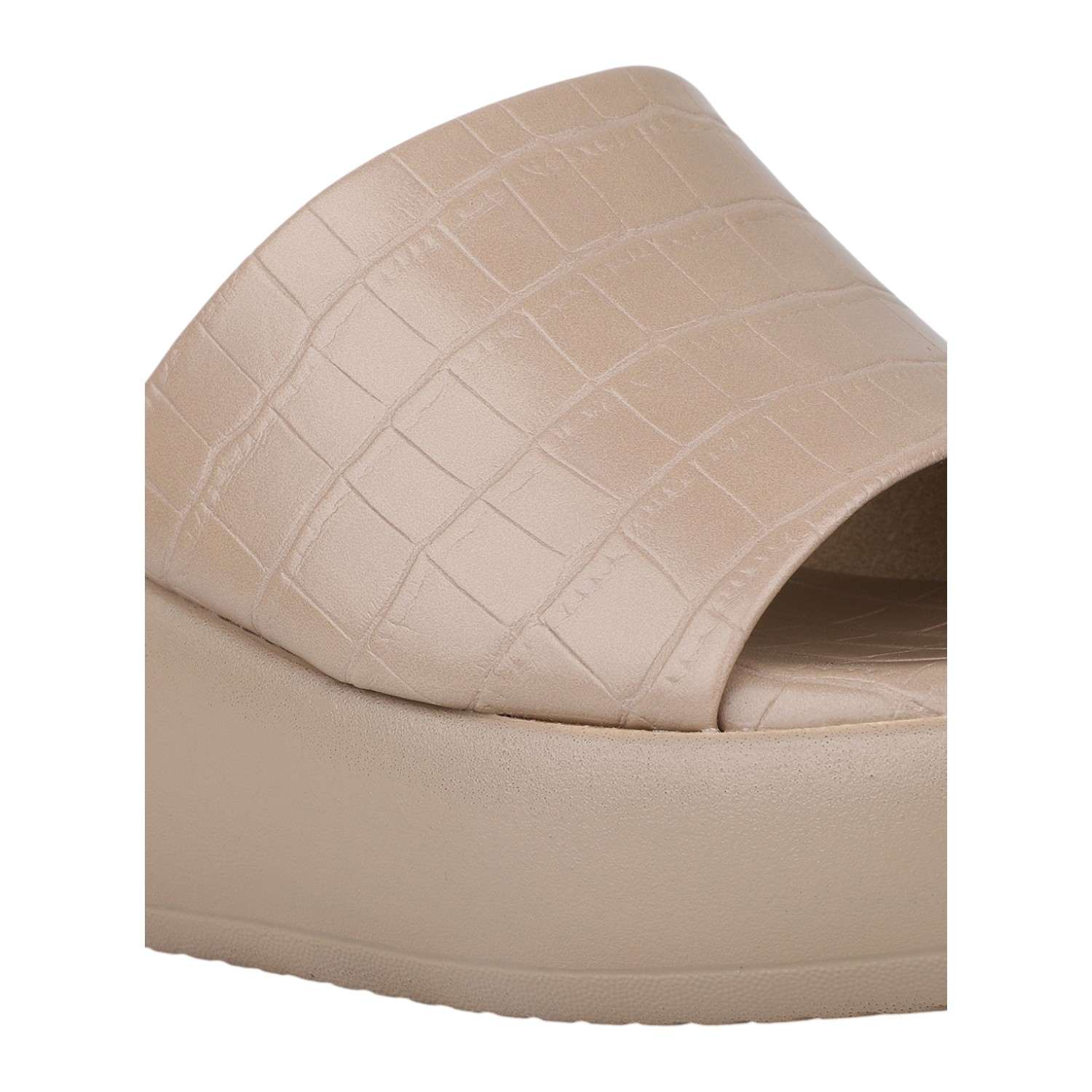 Women Chikoo Croc-Embossed Platform Slide Sandals