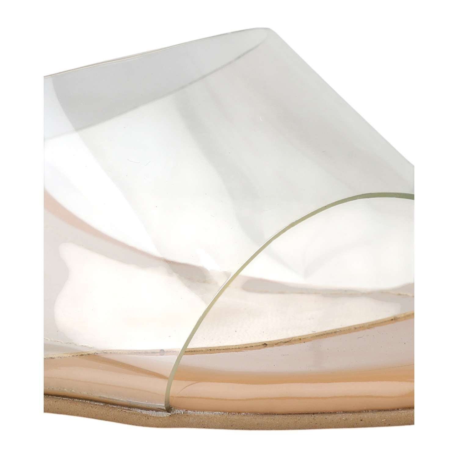 Women Beige Transparent Strap Block Heel Slides