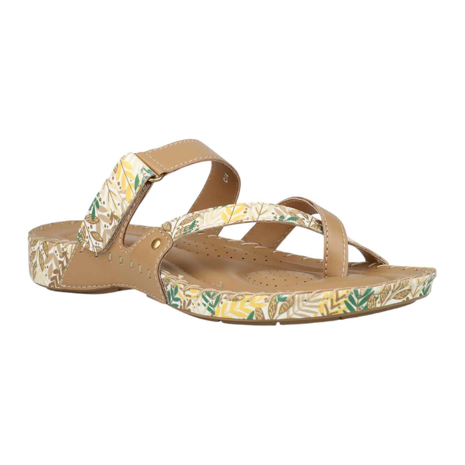 Women Beige Printed Strap Toe-Ring Flat Sandals