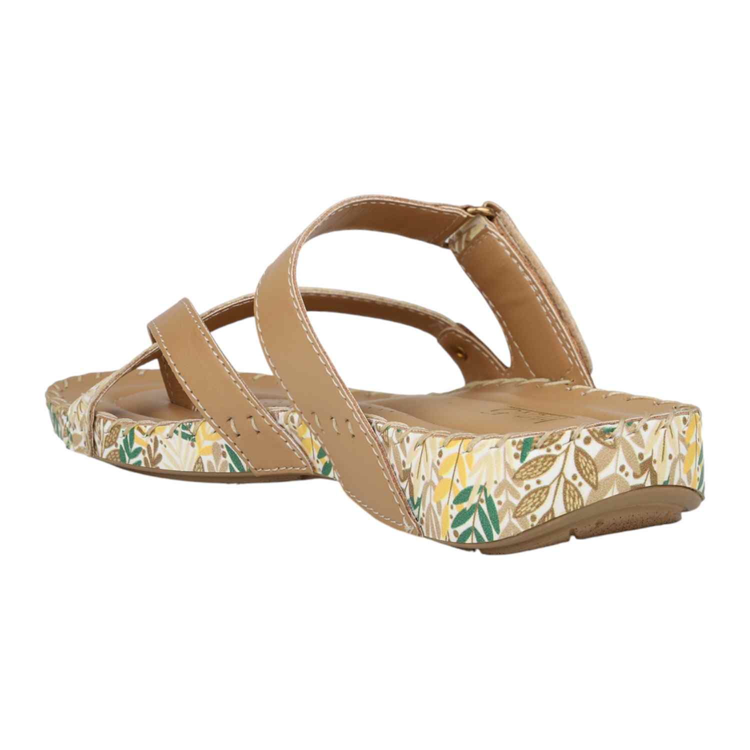 Women Beige Printed Strap Toe-Ring Flat Sandals