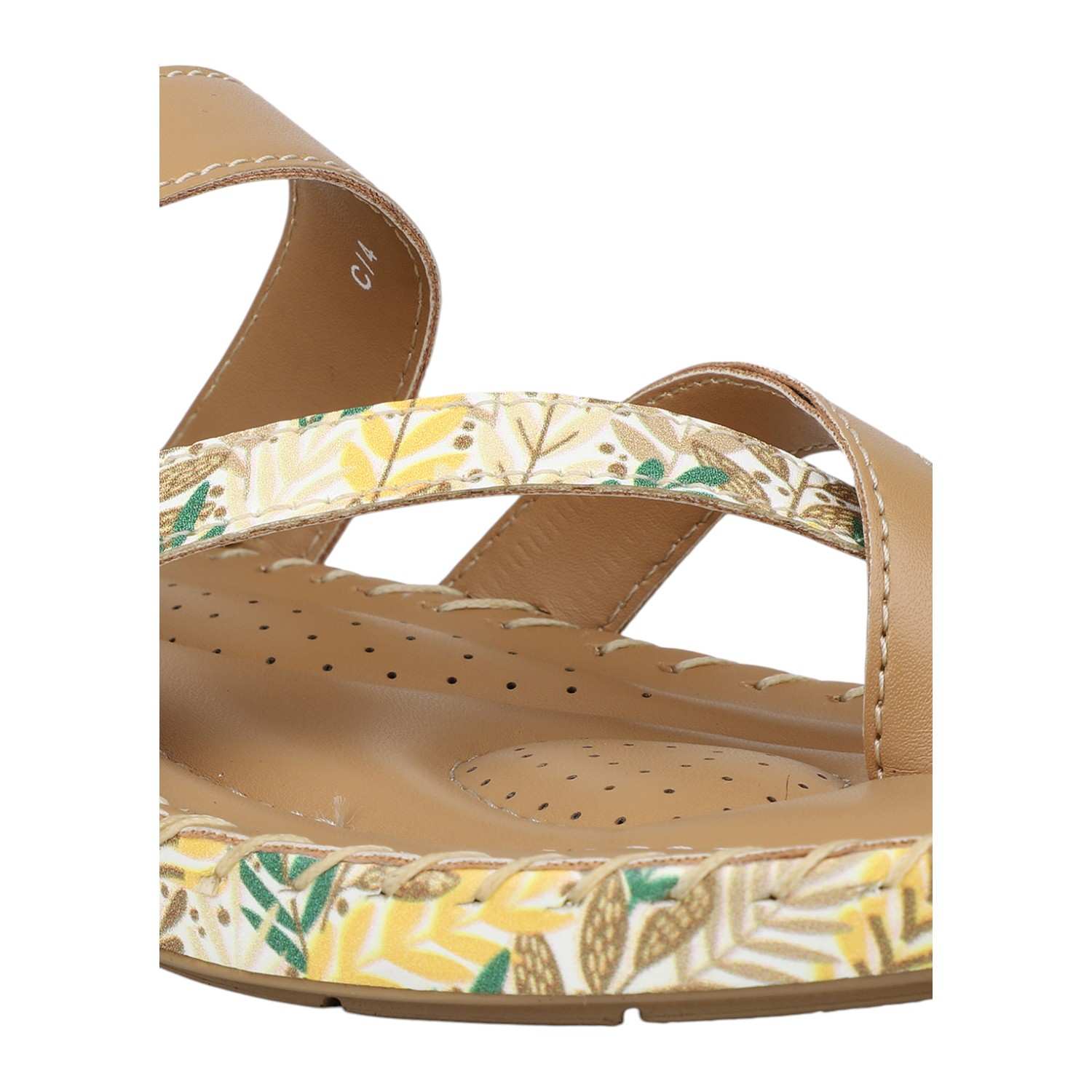 Women Beige Printed Strap Toe-Ring Flat Sandals