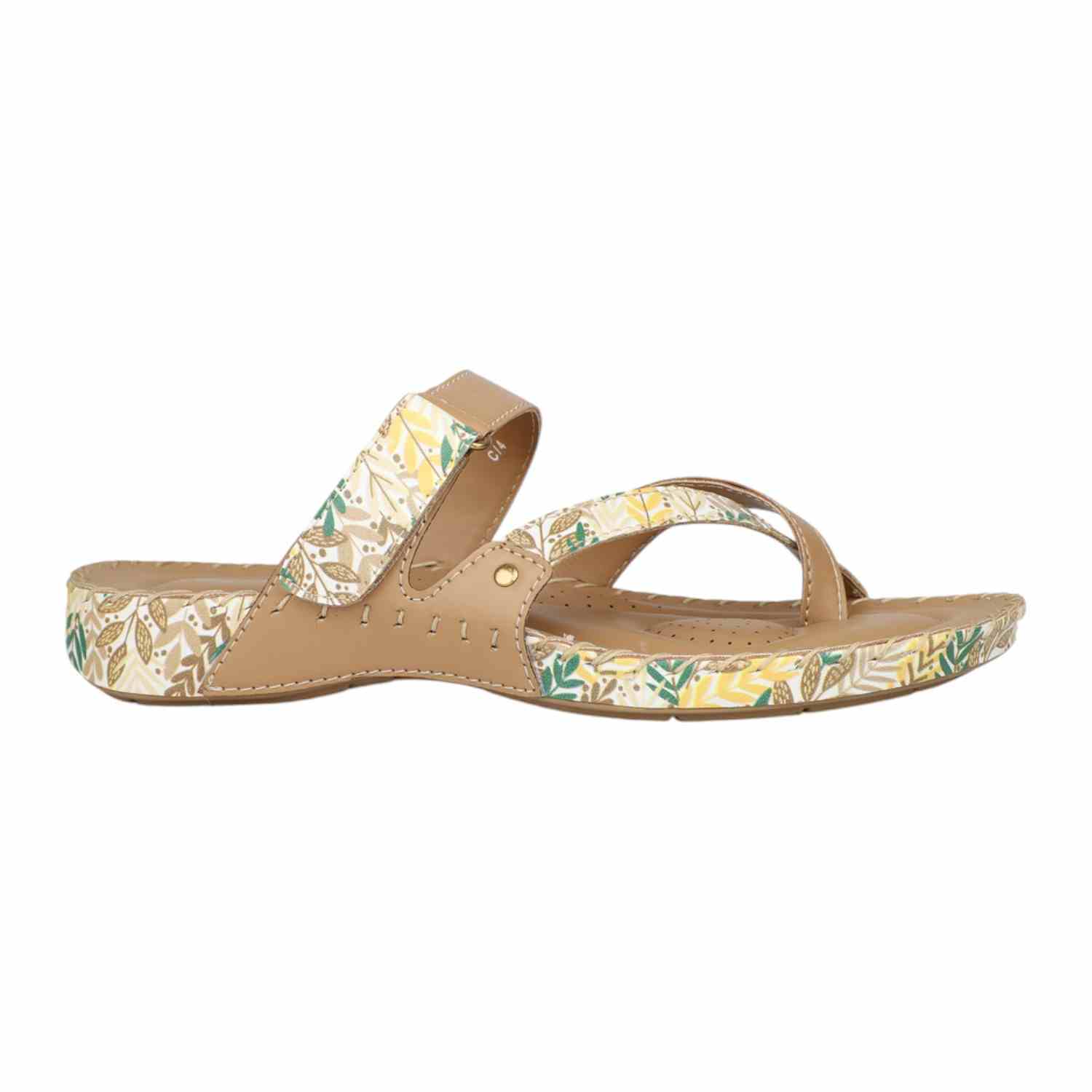 Women Beige Printed Strap Toe-Ring Flat Sandals