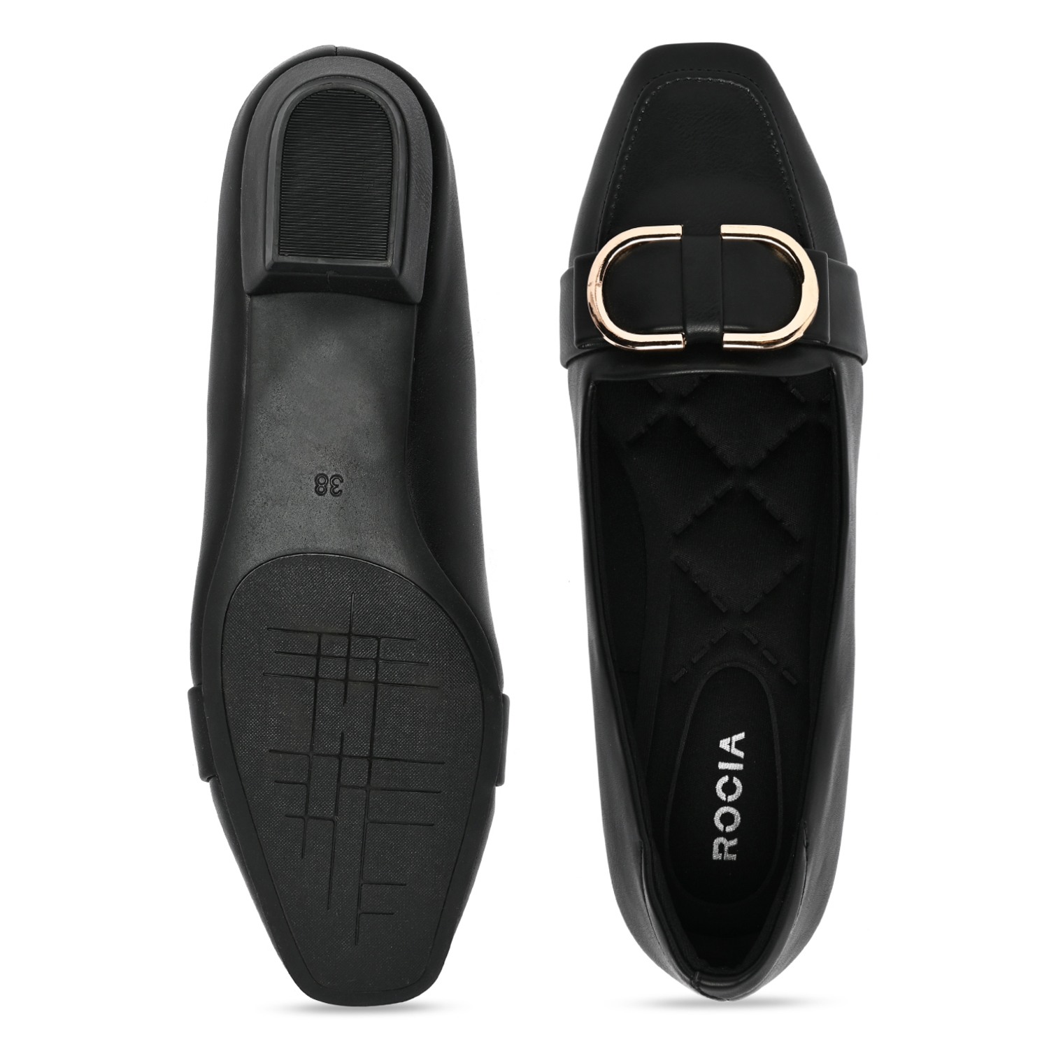 Black Women Square Toe Buckled Work Wear Pumps