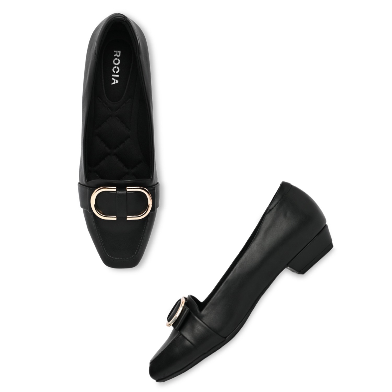 Black Women Square Toe Buckled Work Wear Pumps