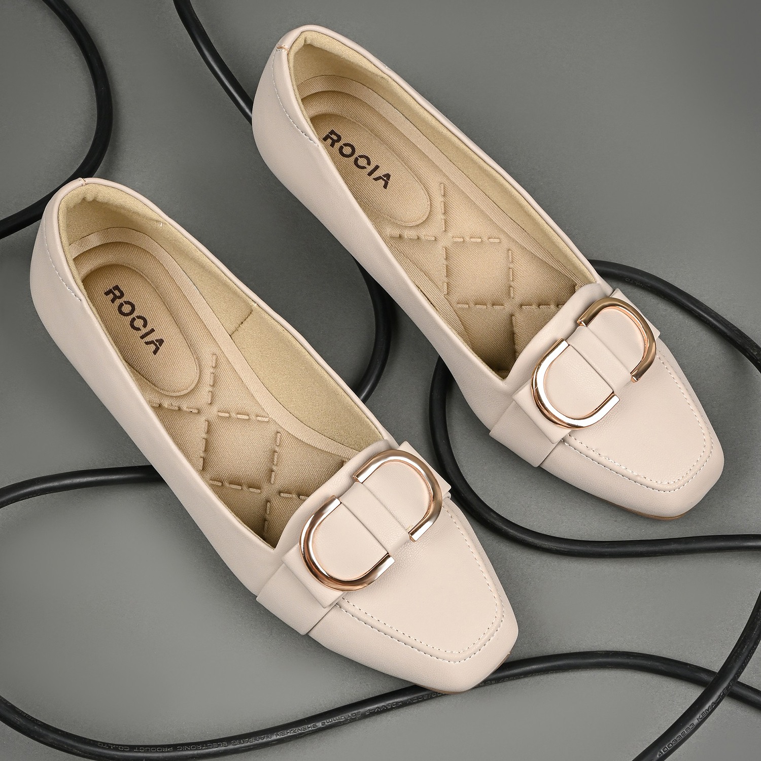 Grey Women Square Toe Buckled Work Wear Pumps