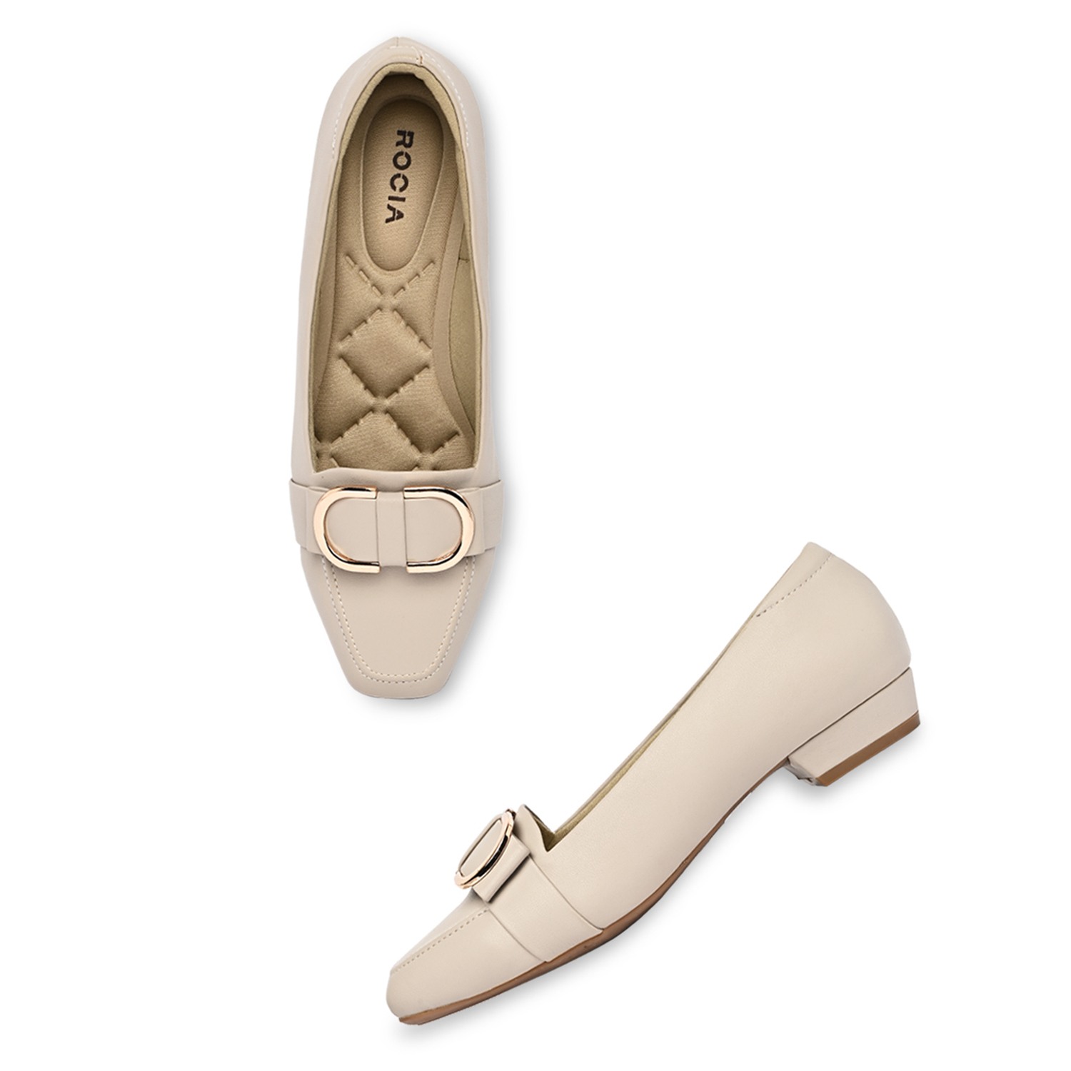 Grey Women Square Toe Buckled Work Wear Pumps