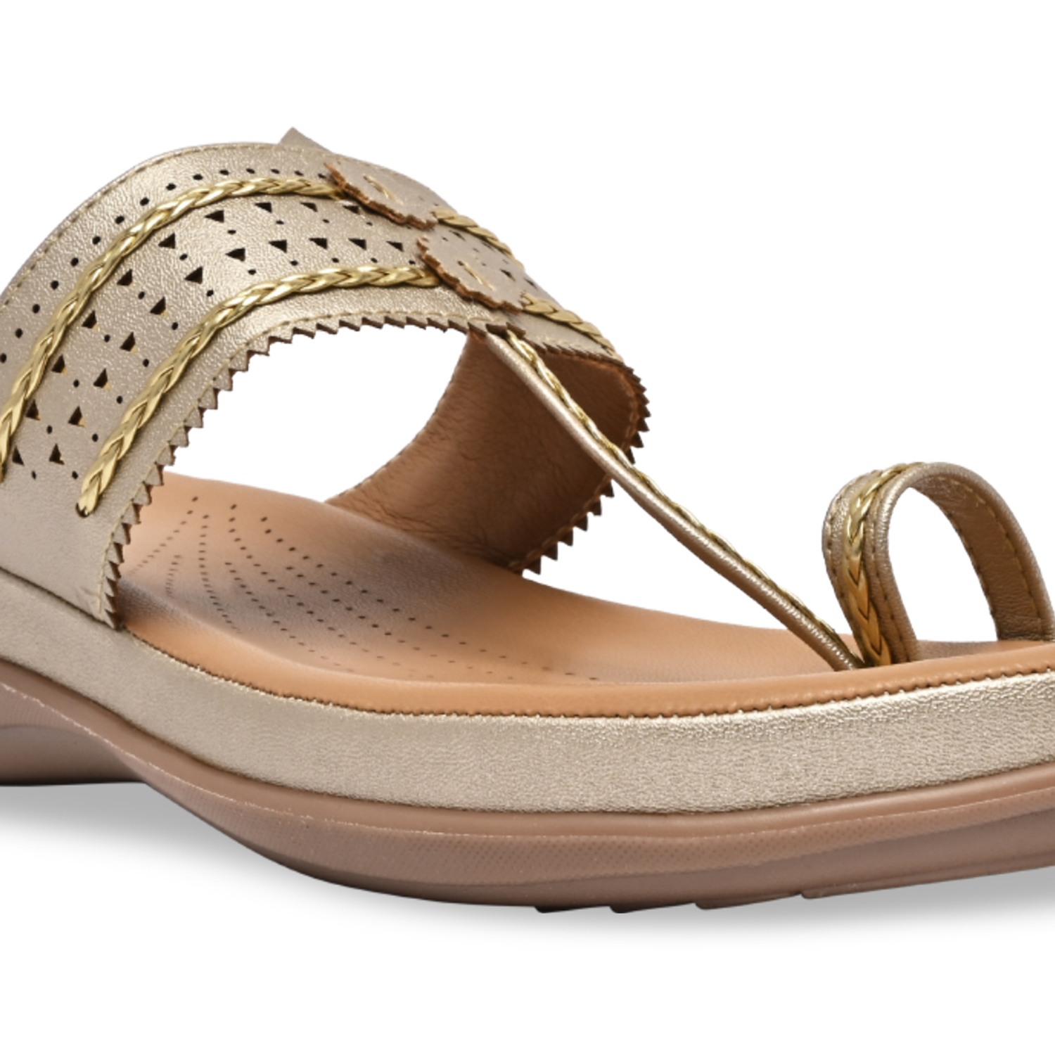 Gold Women Kolhapuri Flat Comfort Sandals